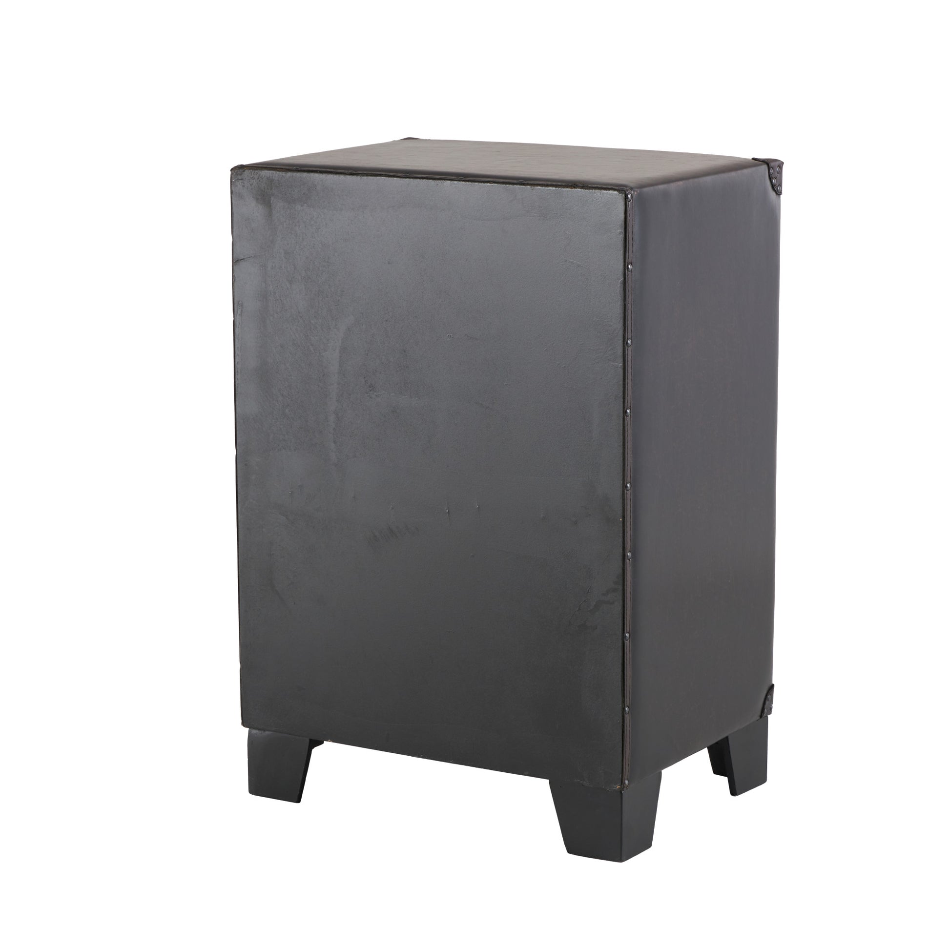 Dark Brown Faux Leather Vintage Faux Leather 3 Drawer Room Chest with Gold Buckle and Strap Accents