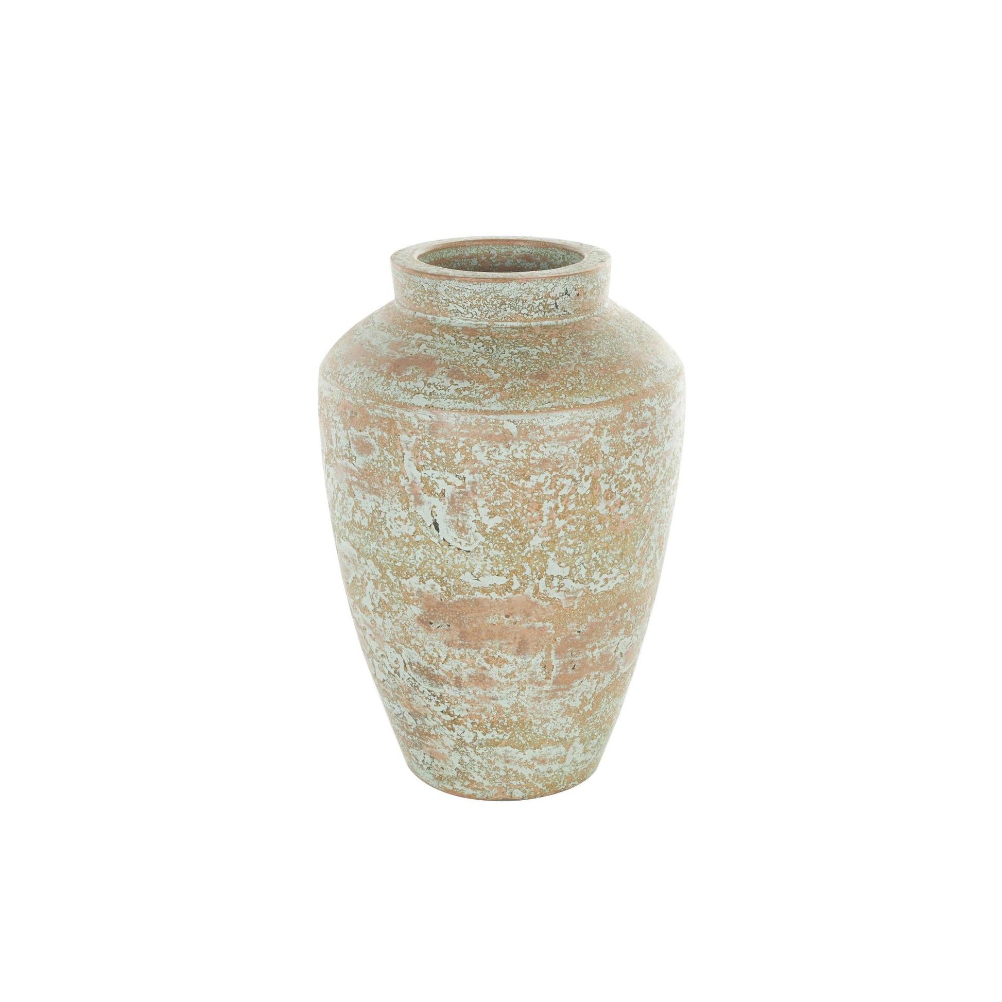 Brown Ceramic Antique Style Textured Patina Decorative Vase
