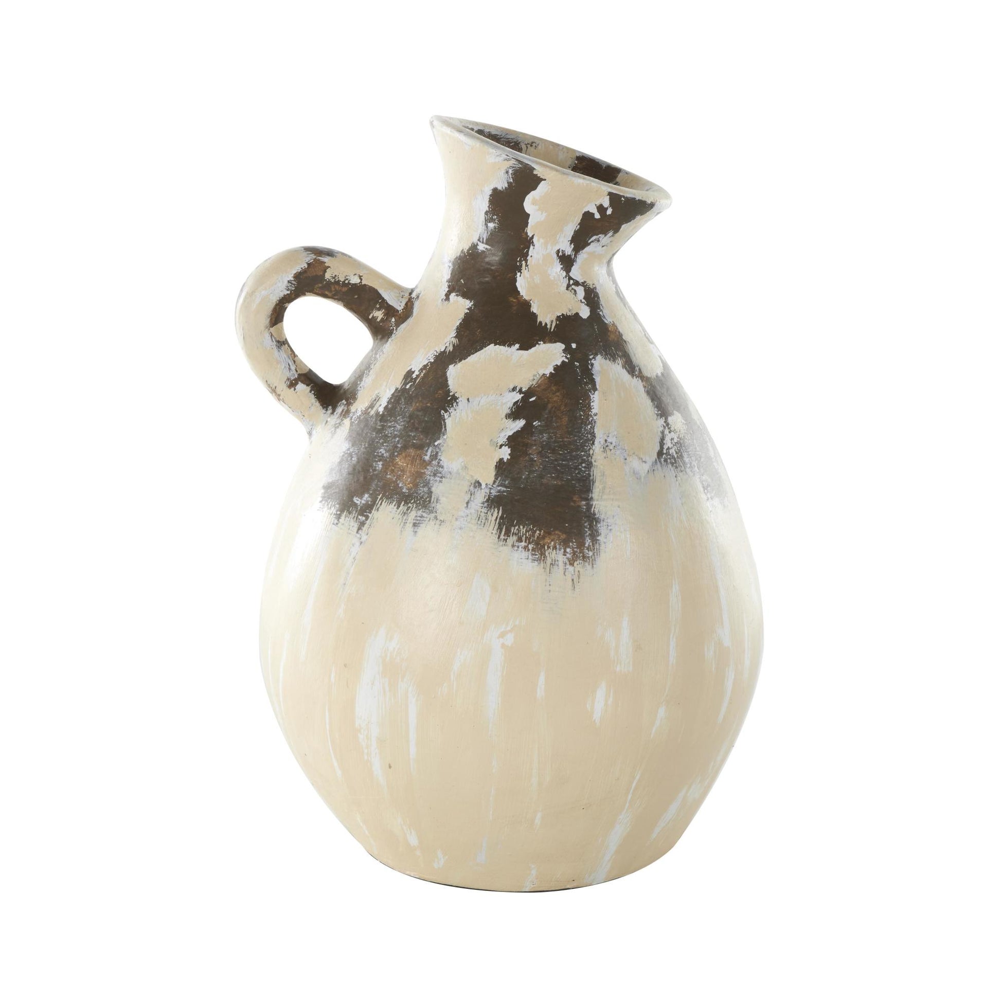 Cream Ceramic Antique Style Pot Decorative Vase with Curved Handle