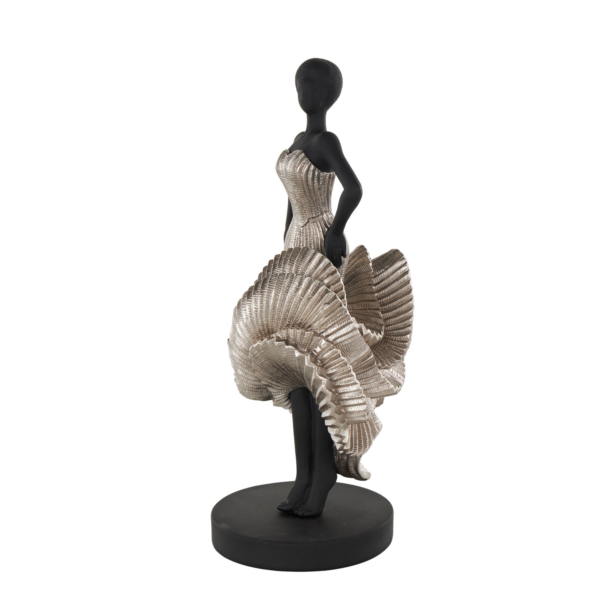 Dancer Black Polyresin Decorative Sculpture with Silver Dress