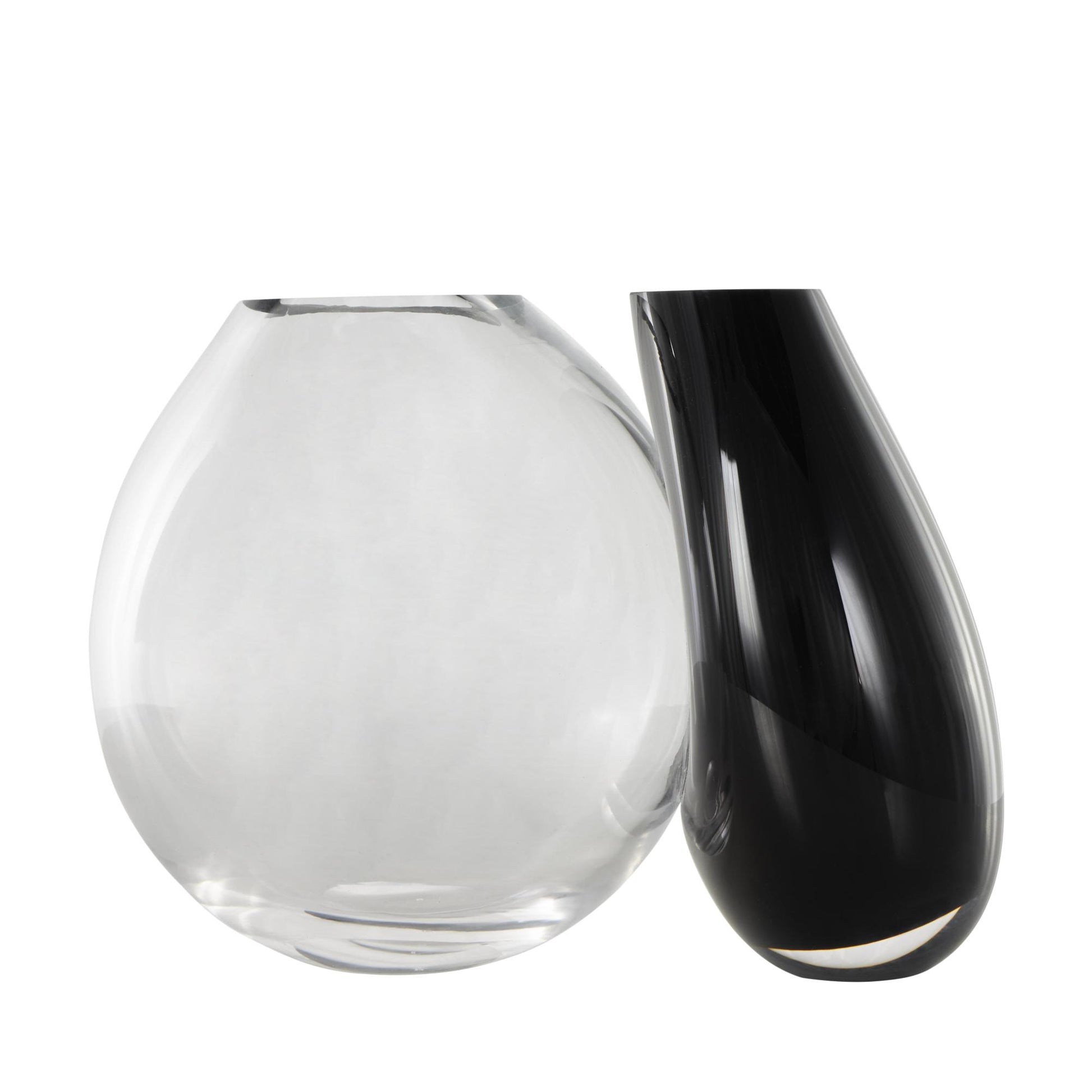 Abstract Black Recycled Glass Handmade Rounded 2 Opening 2 Opening Decorative Vase with Clear Glass Accent