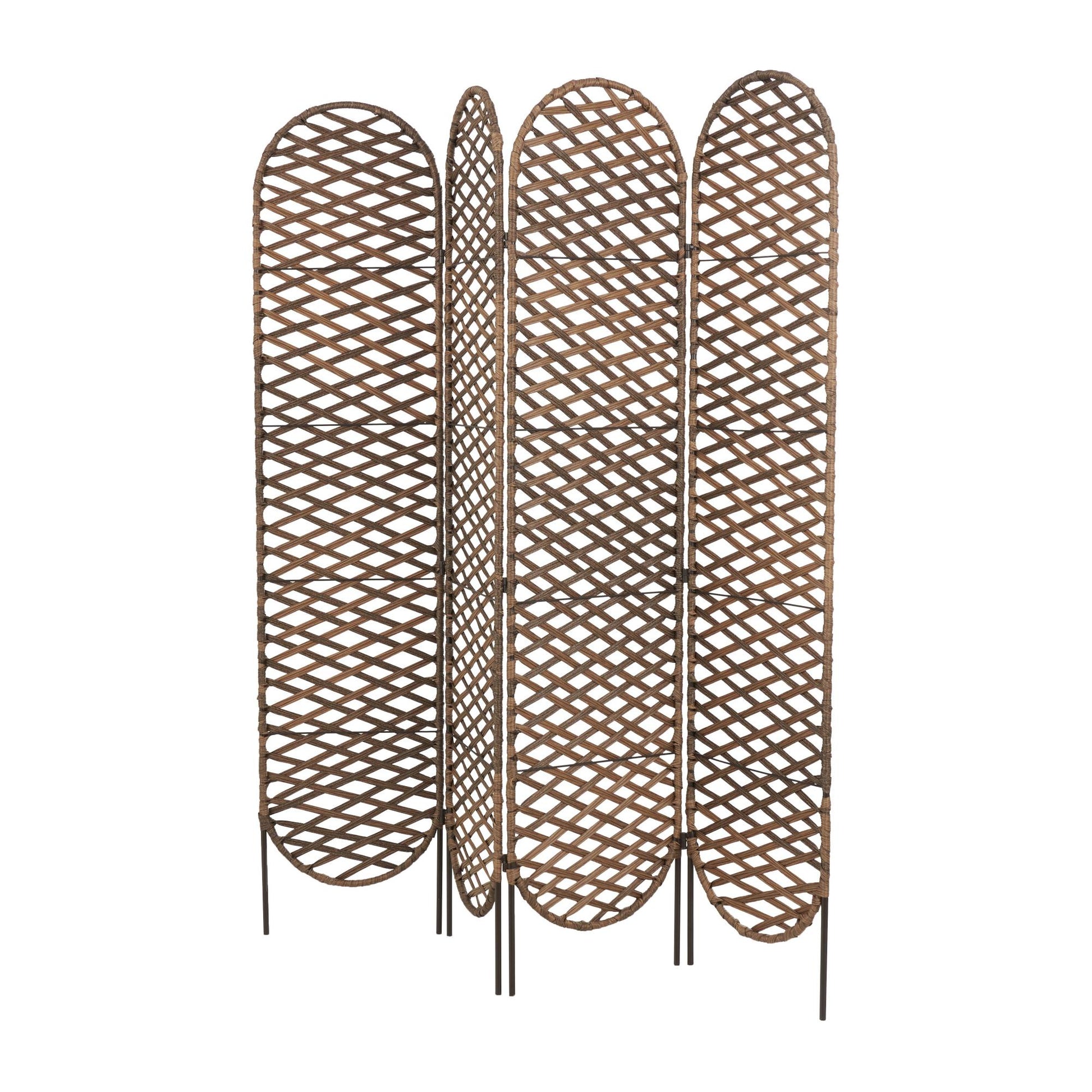 Geometric Copper Metal Handmade Foldable Woven 4 Panel Partition Room Divider Screen with Cutouts