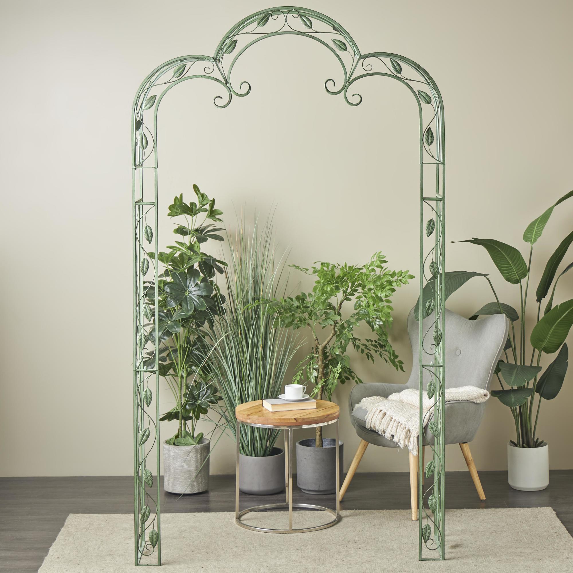 Leaf Green Metal Indoor Outdoor Arched Vine Indoor Outdoor Garden Arbor