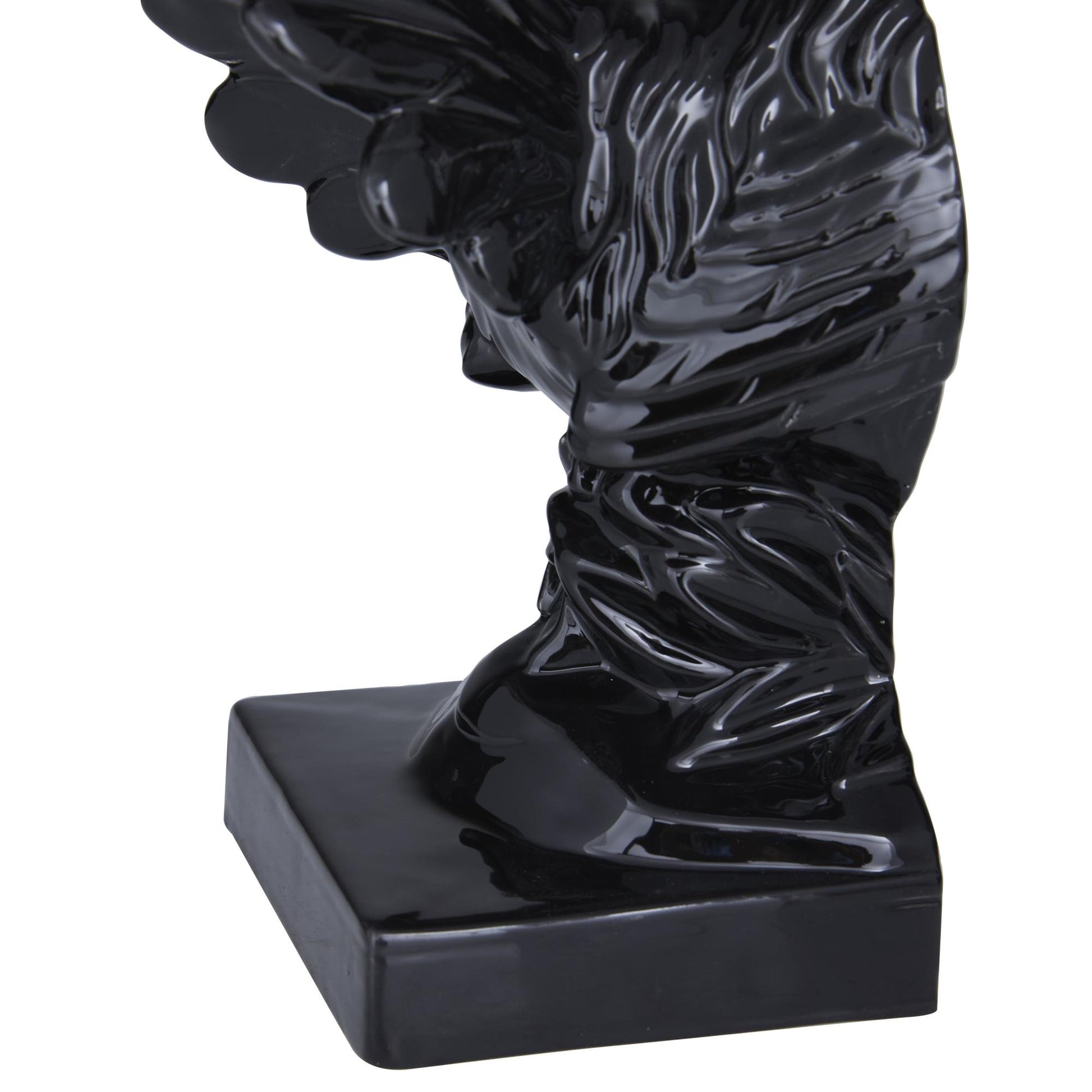 Set of 2 Rooster Black Ceramic Decorative Bookends with Enamel Exterior