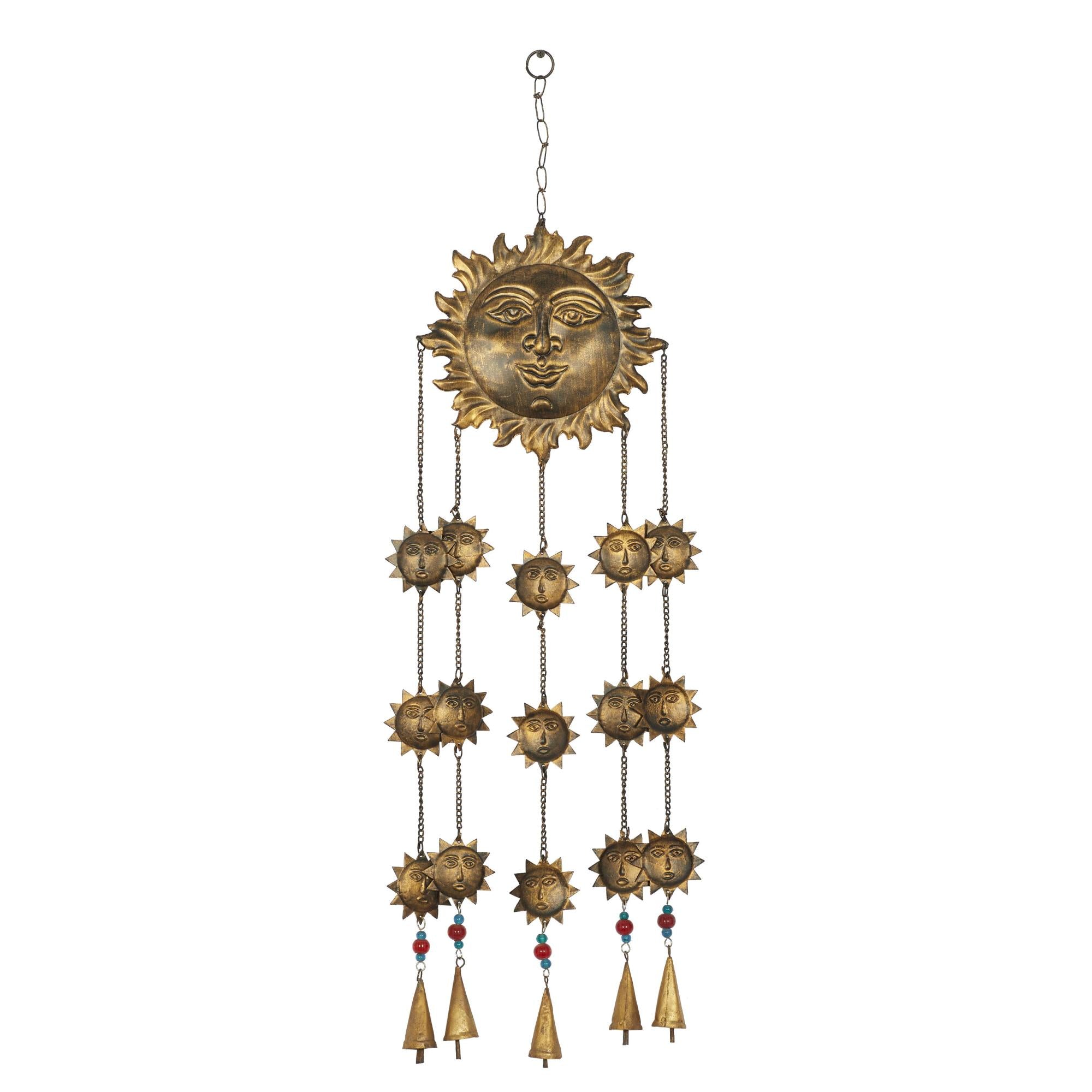 Sun Brass Metal Indoor Outdoor Windchime with Beads