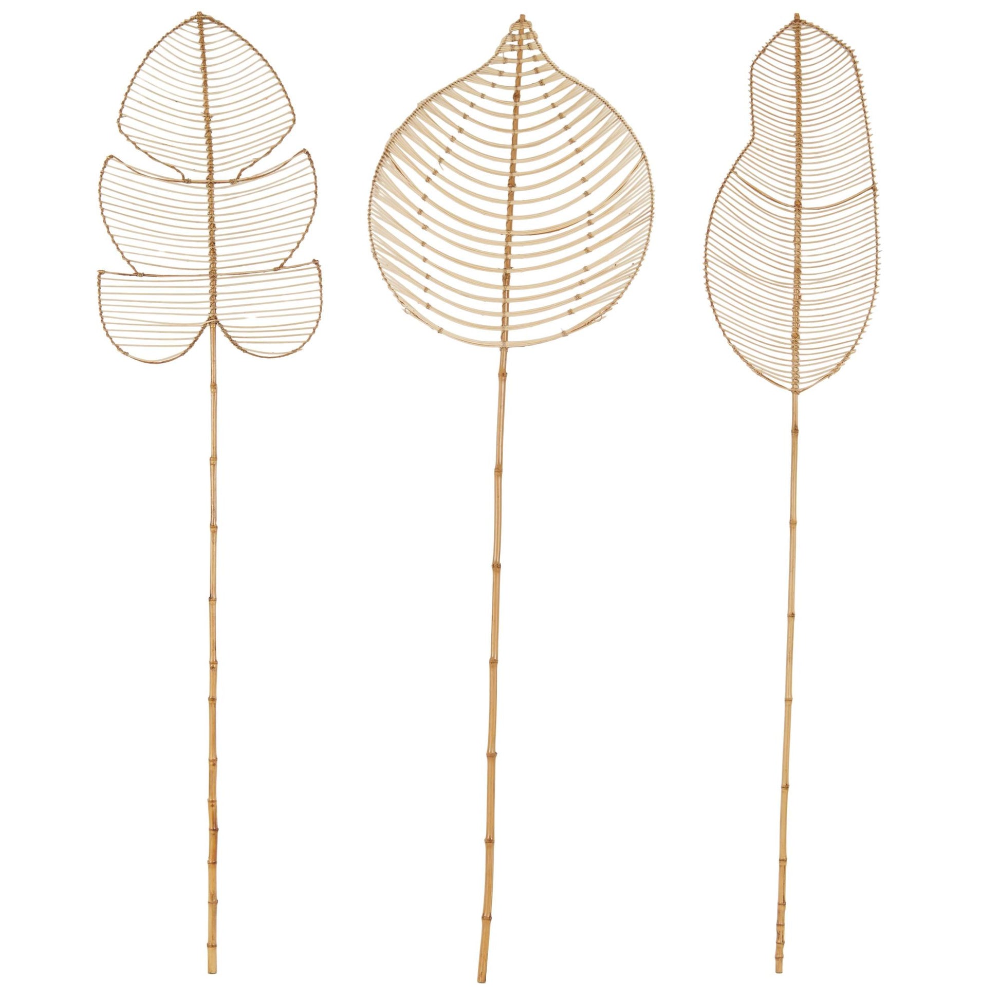 Set of 3 Leaf Rattan Handmade Tall Woven Palm Leaf Stick Home Decor Natural Foliage with Varying Shapes Set of 3 23"W, 79"H