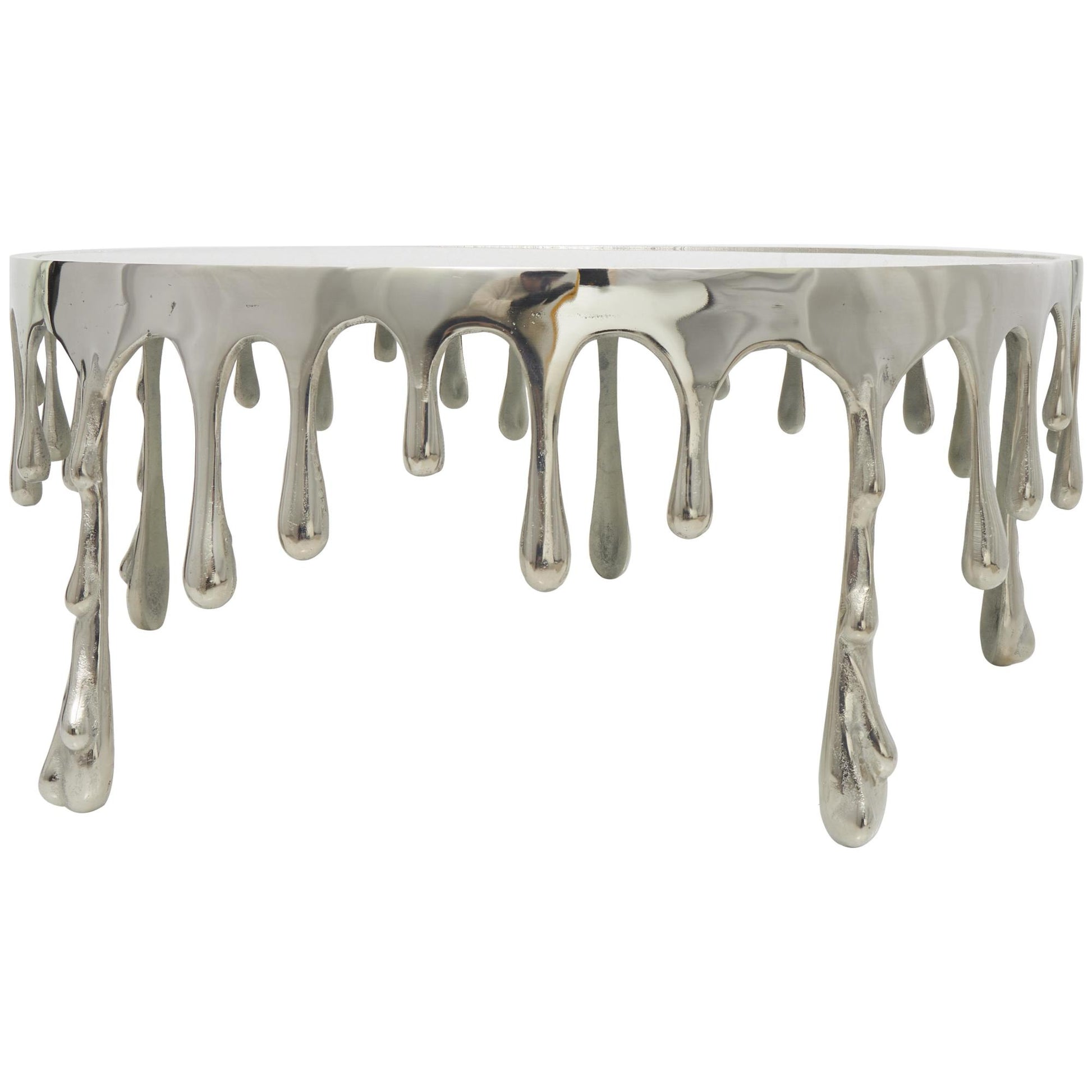 Abstract Aluminum Metal Drip Living Room Coffee Table with Melting Designed Legs and Shaded Glass Top 36" x 36" x 16"