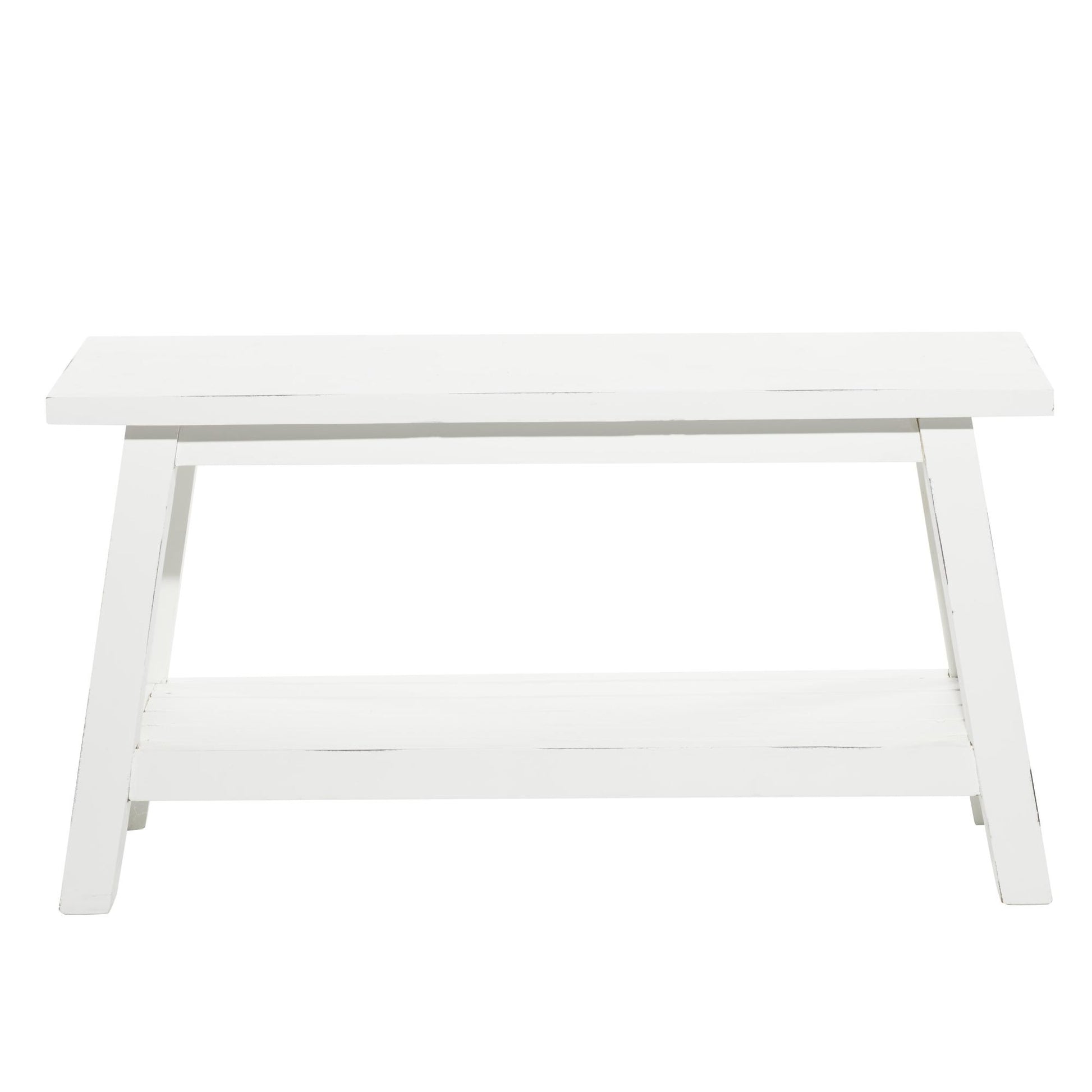 White Wood Home Bench with Slatted Wood Base