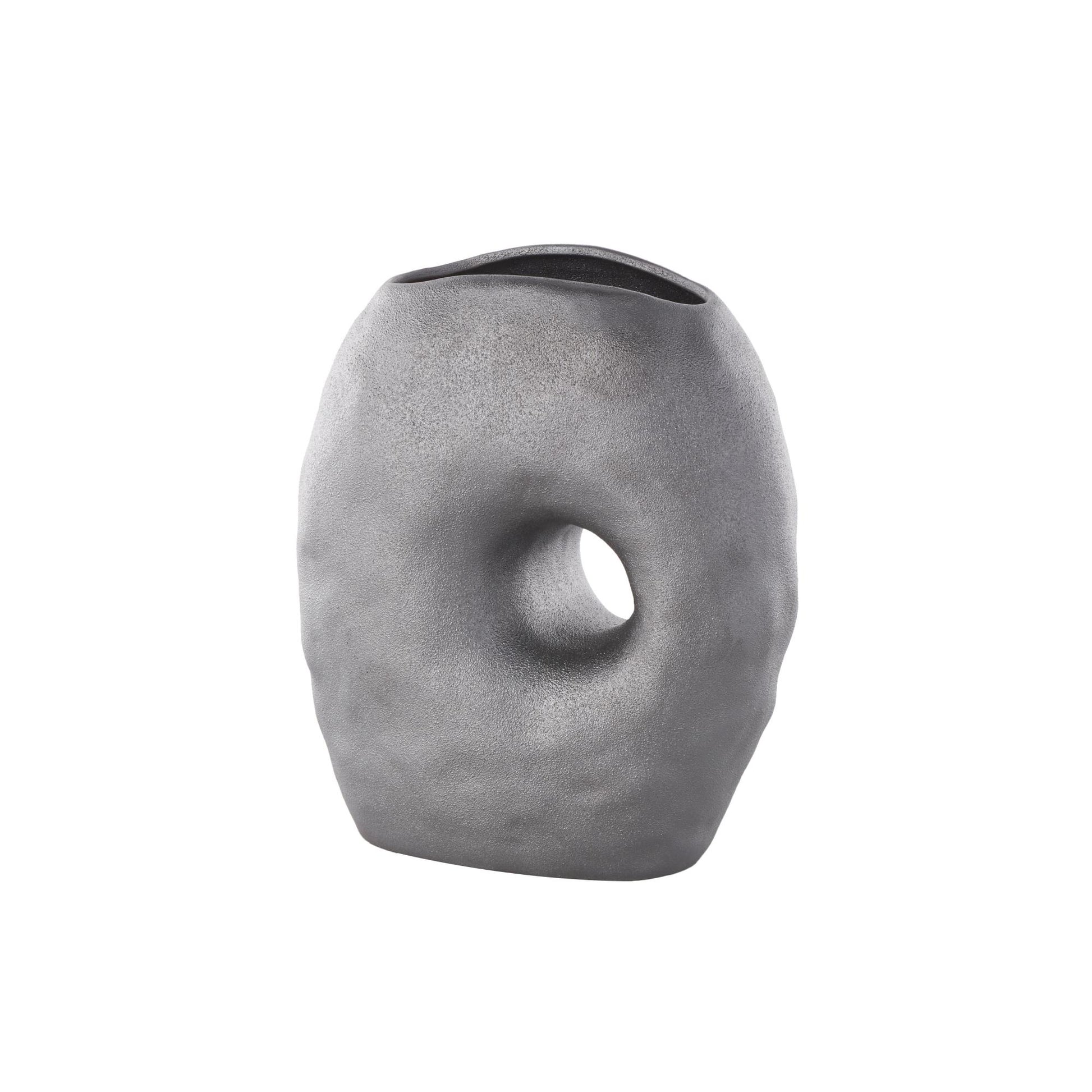 Abstract Gray Ceramic Wavy Donut Decorative Vase with Cutout Center