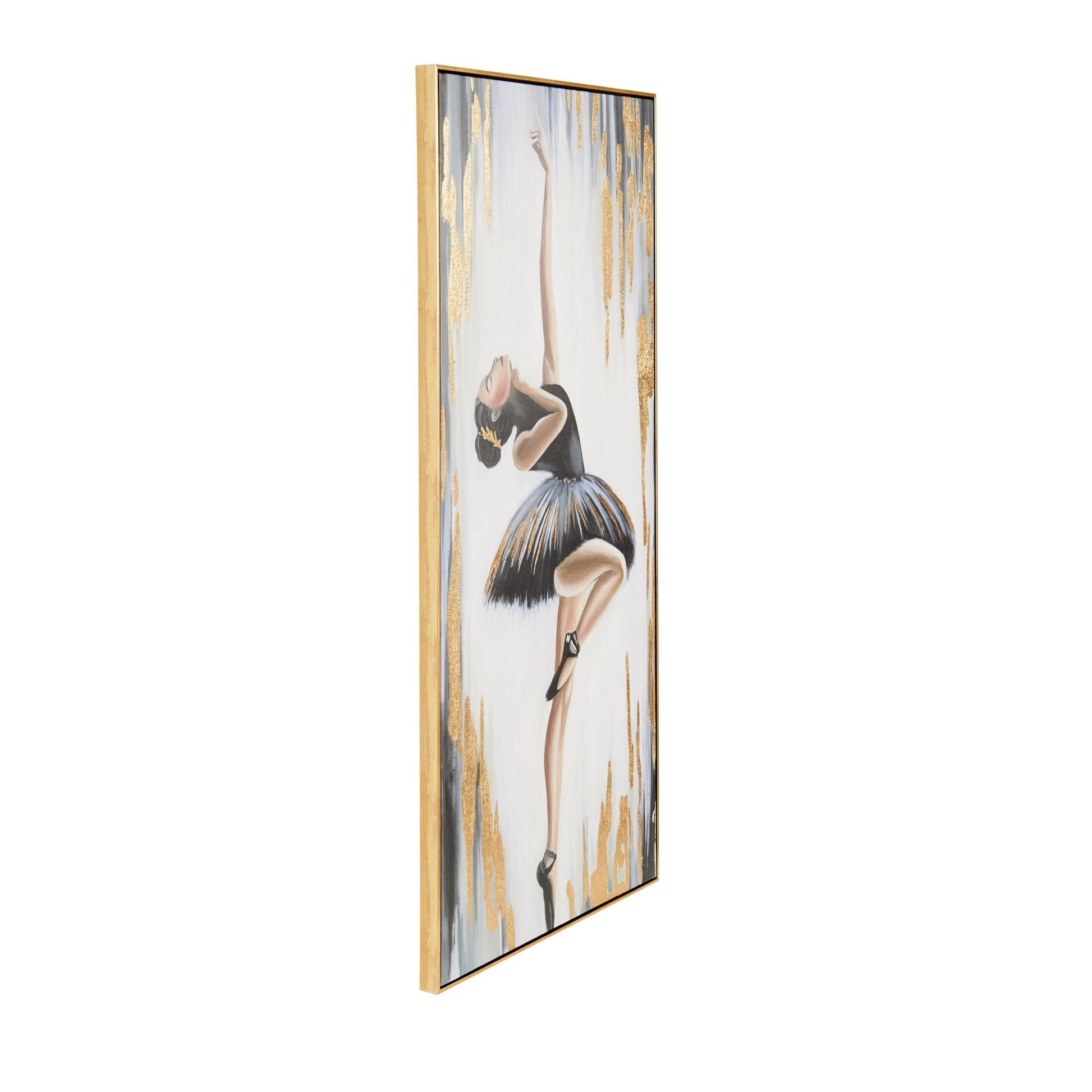 Dancer Gold Canvas Ballet Living Room Framed Wall Art with Black and Gold Foil Accents