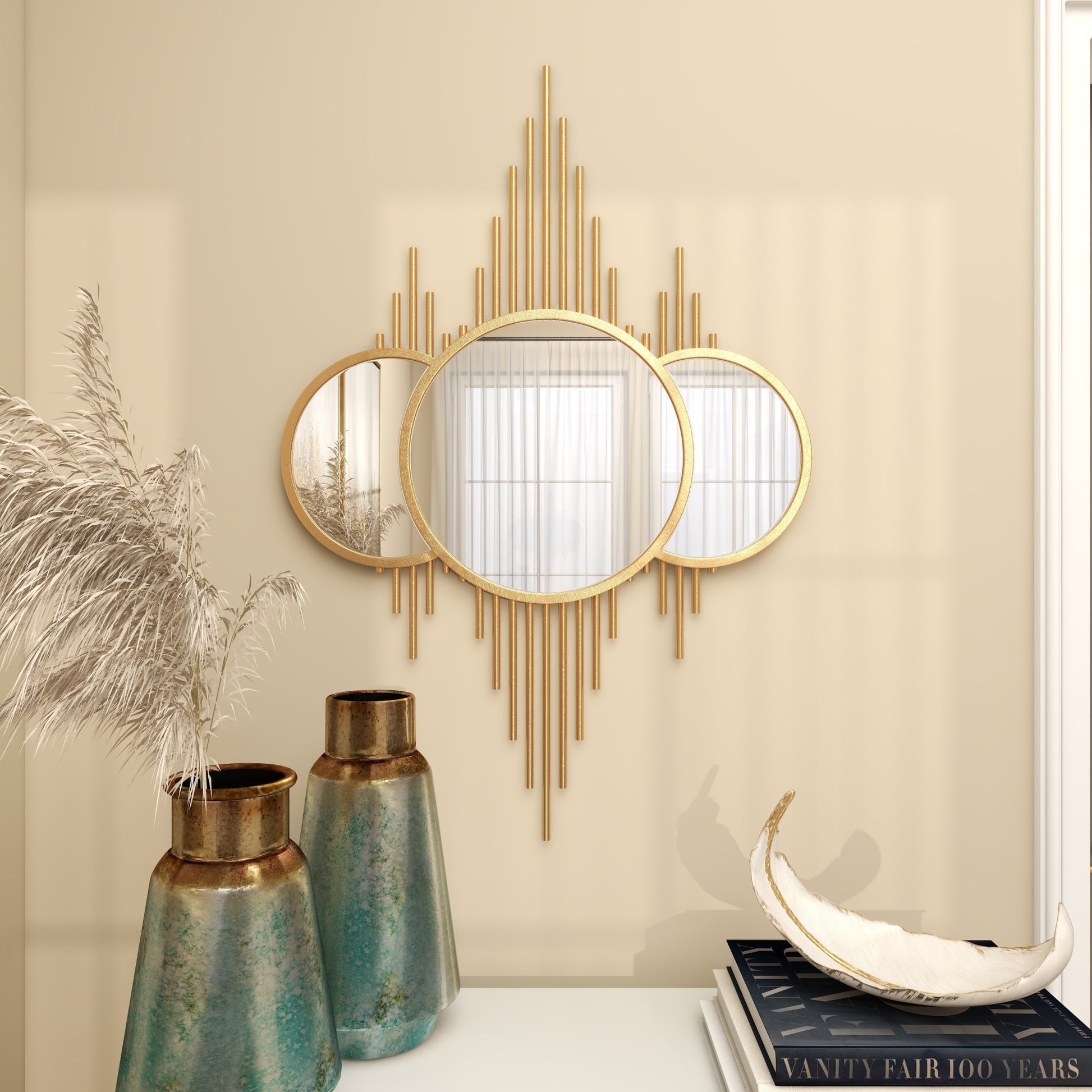 CosmoLiving by Cosmopolitan Geometric Gold Metal Room Wall Mirror