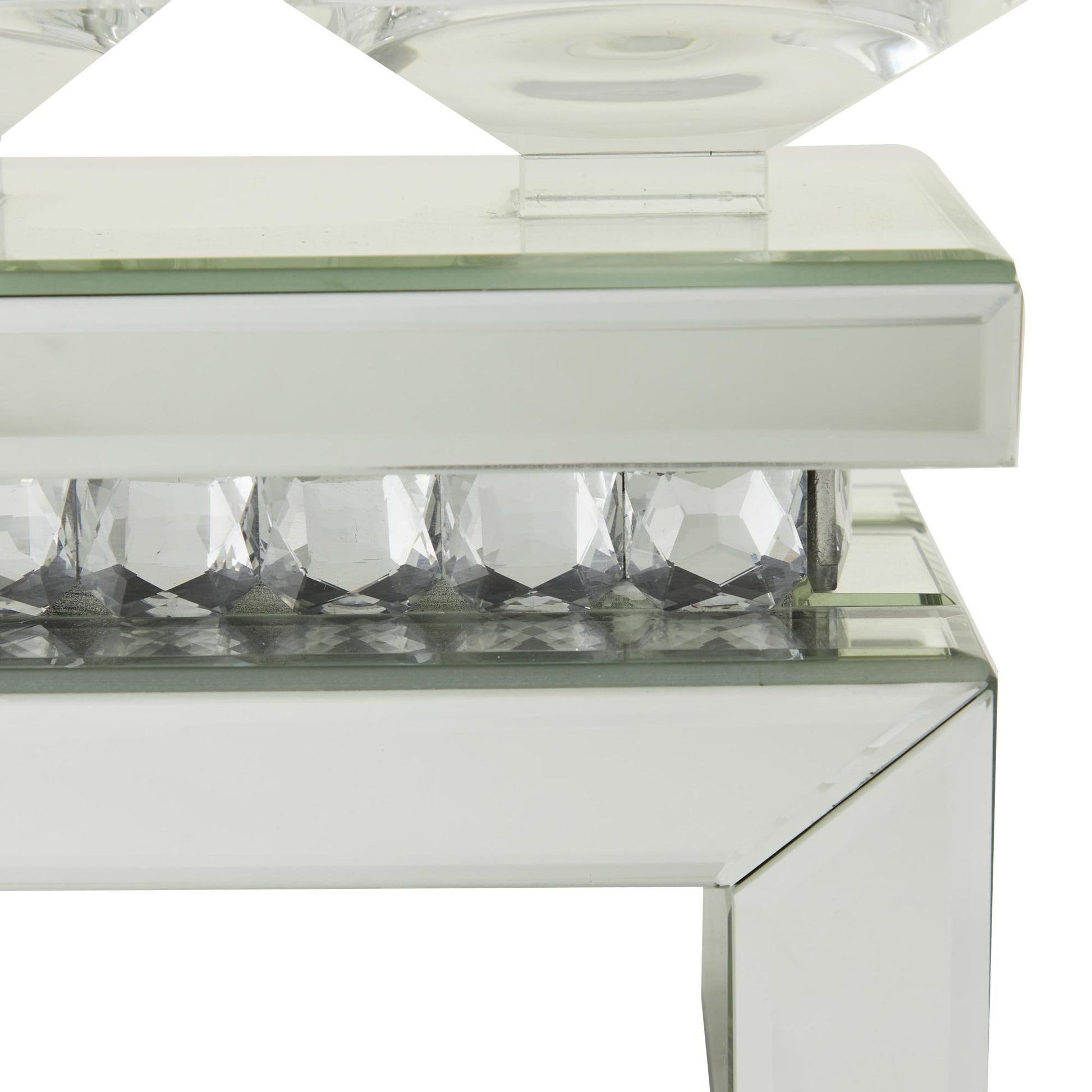 Silver Wooden Pillar 5 Plate Decorative Candelabra with Mirrored Accents