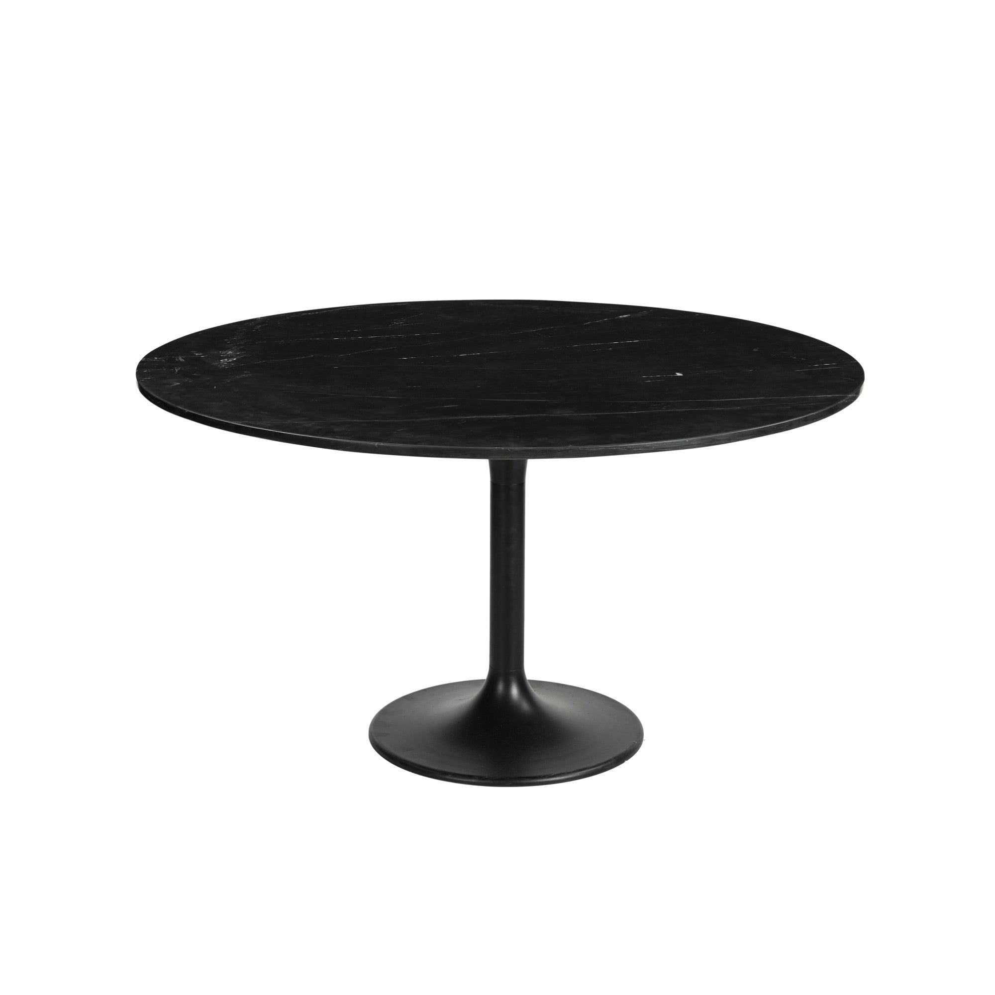 Black Marble Round Pedestal Kitchen Dining Table with Iron Base