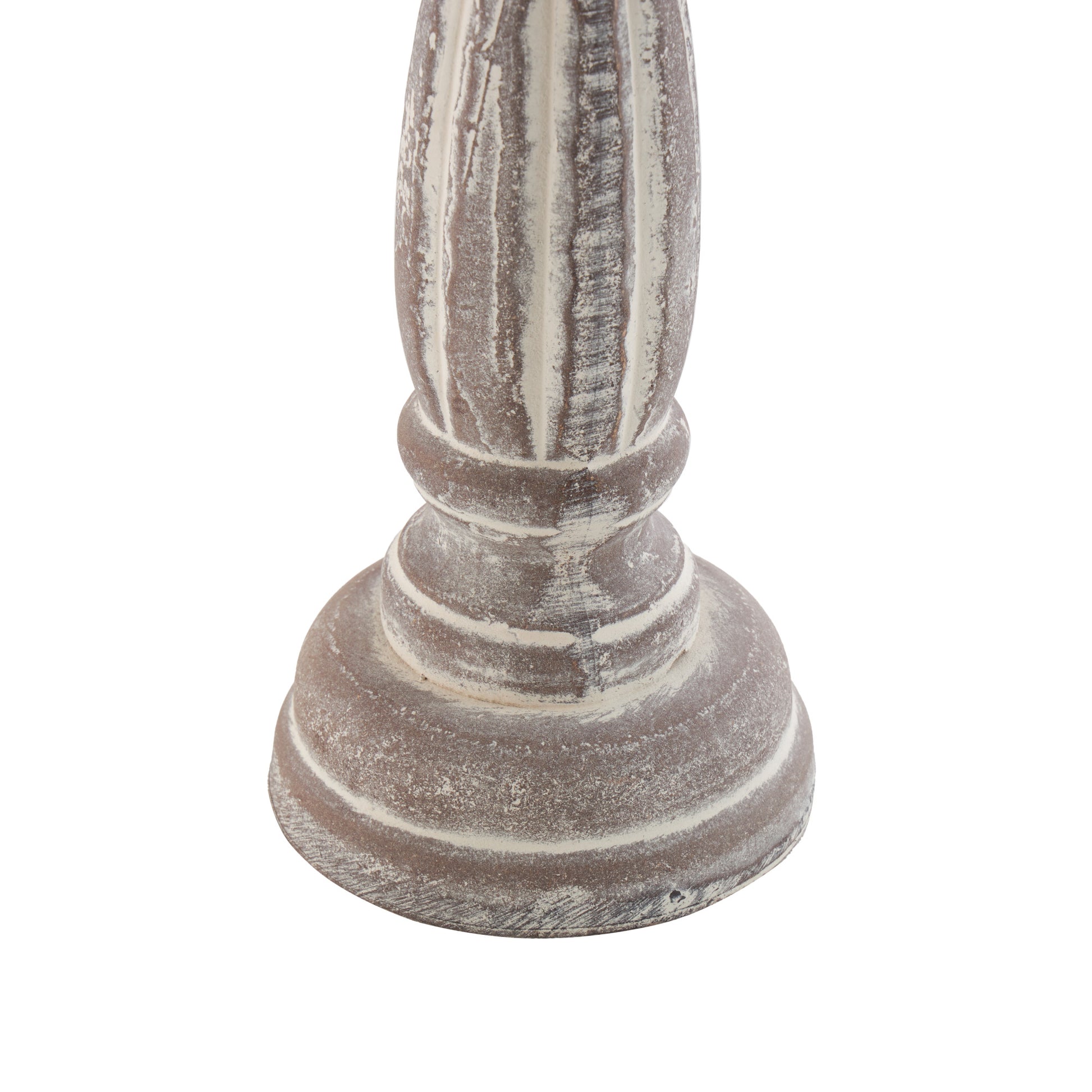 Set of 3 Wooden Distressed Turned Pillar Decorative Candle Holder