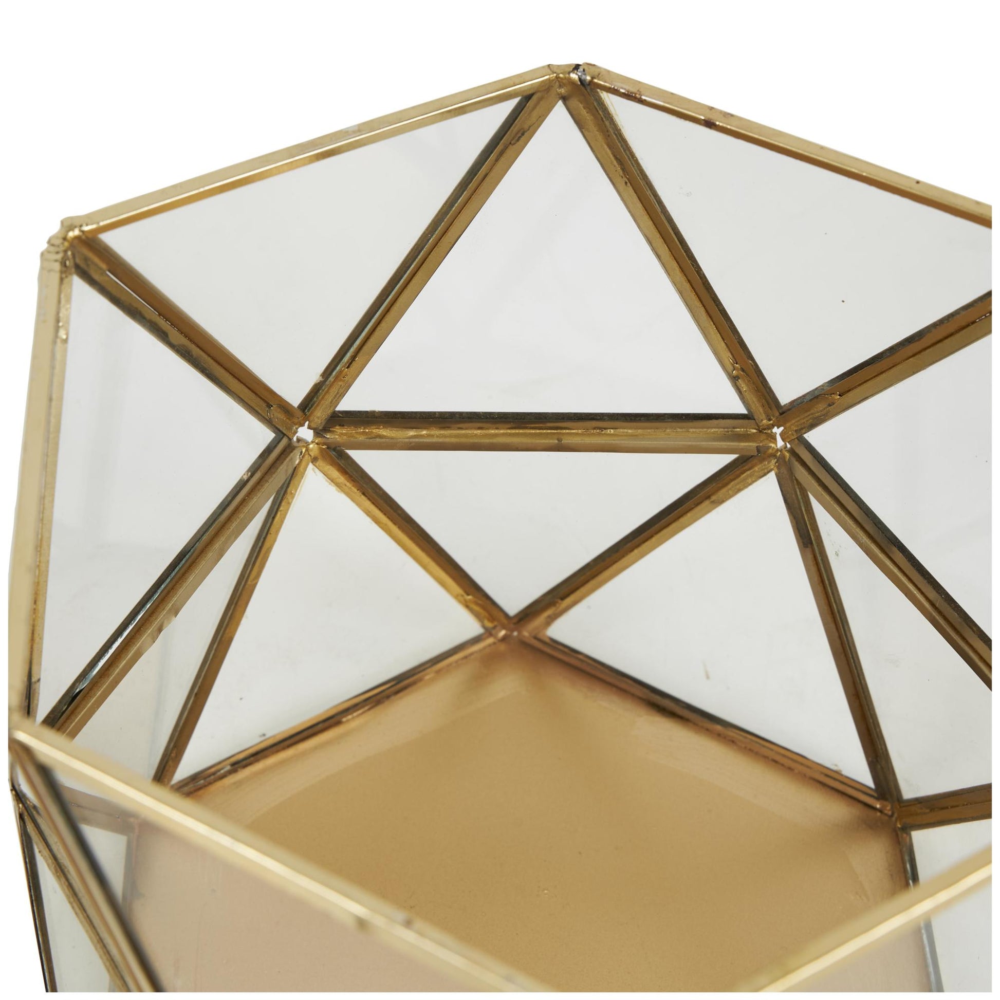 CosmoLiving by Cosmopolitan Set of 3 Geometric Gold Metal Diamond Patterned Hexagon Indoor Outdoor Candle Lantern