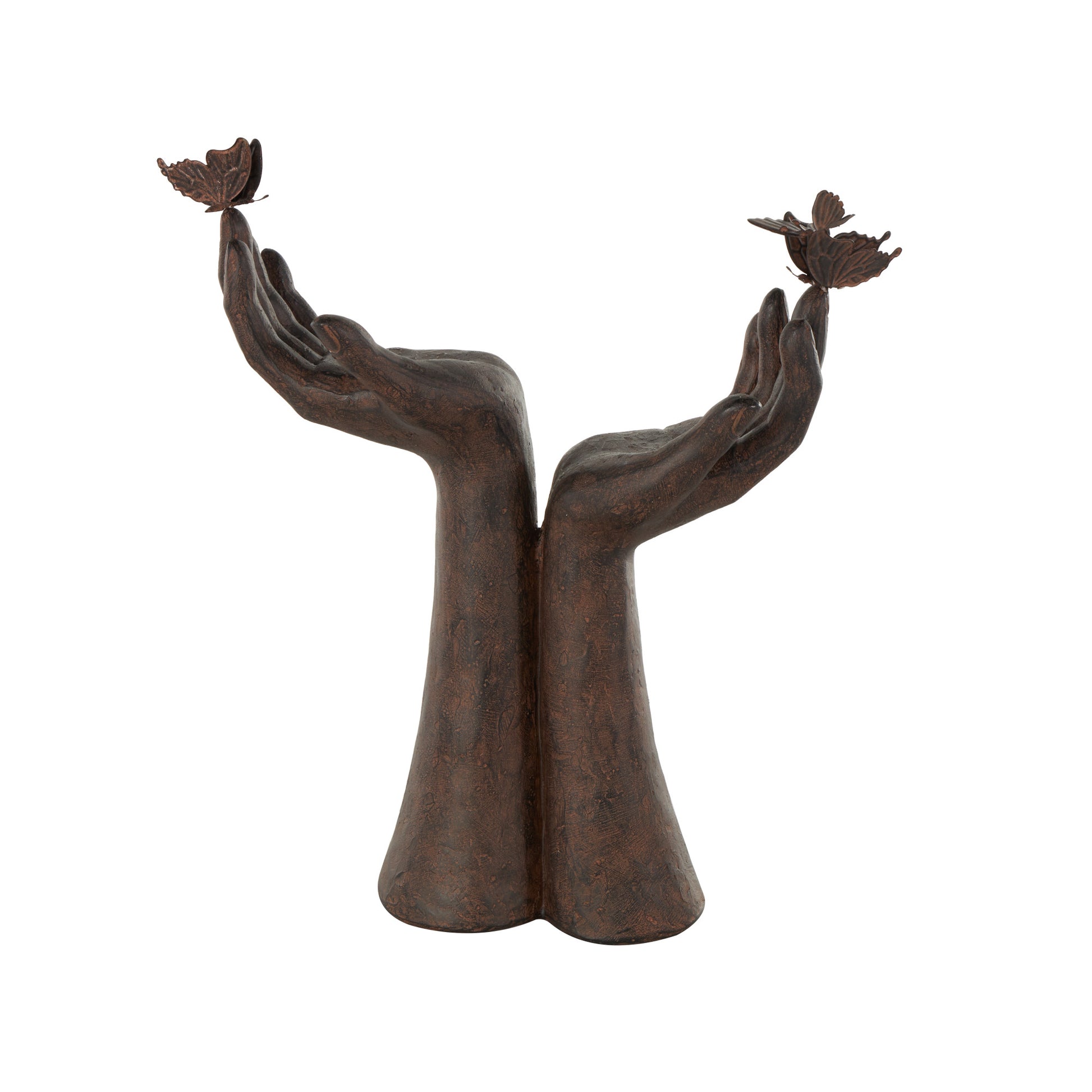 Hands Dark Brown Polystone Raised Decorative Sculpture with Butterfly Accents