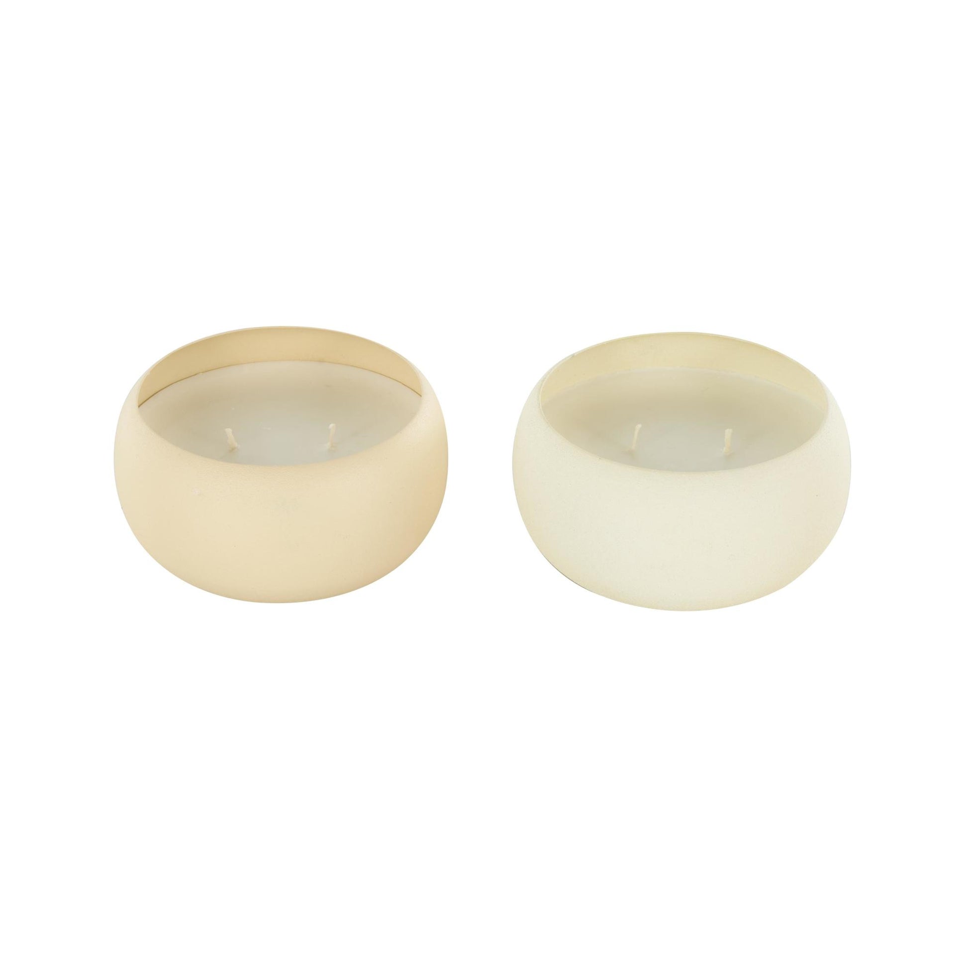 Set of 2 Metal Fresh Cotton/ White Tea & Ginger Scented Textured 11oz 2 Wick Decorative Candle with White Wax