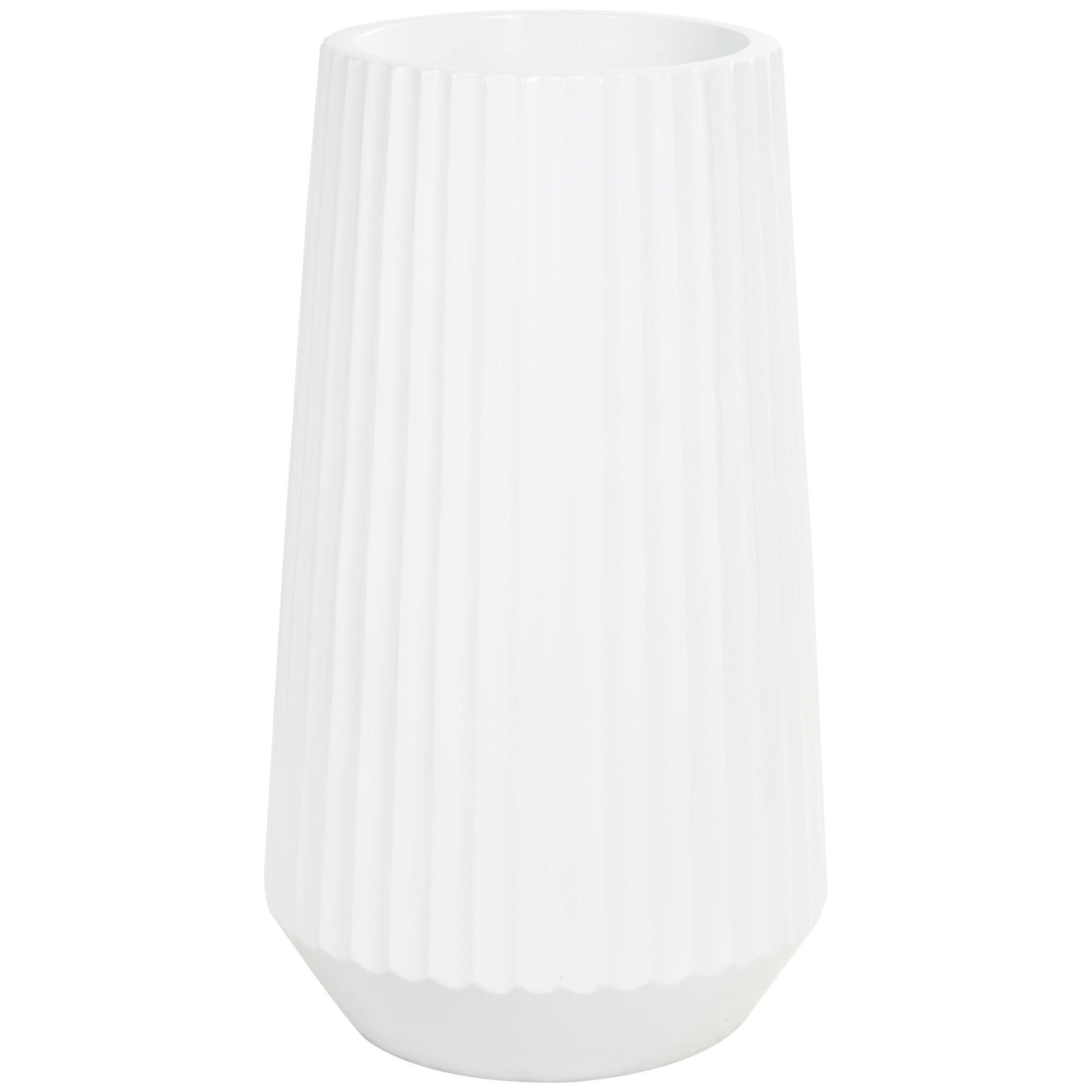 White Resin Large Ribbed Floor Decorative Vase