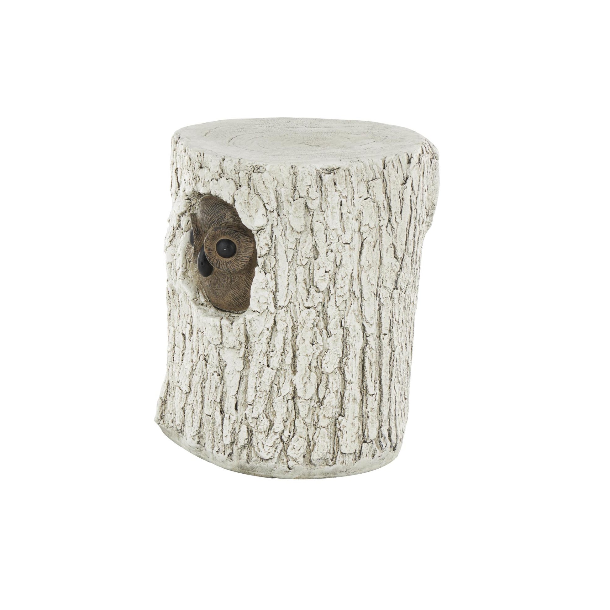 Owl White Magnesium Oxide Tree Trunk Decorative Garden Stool with Brown Accents
