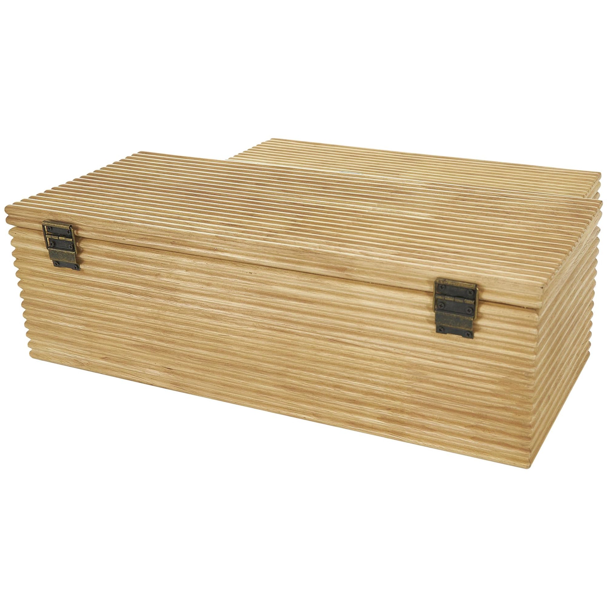 Set of 2 Light Brown Wood Carved Linear Decorative Box