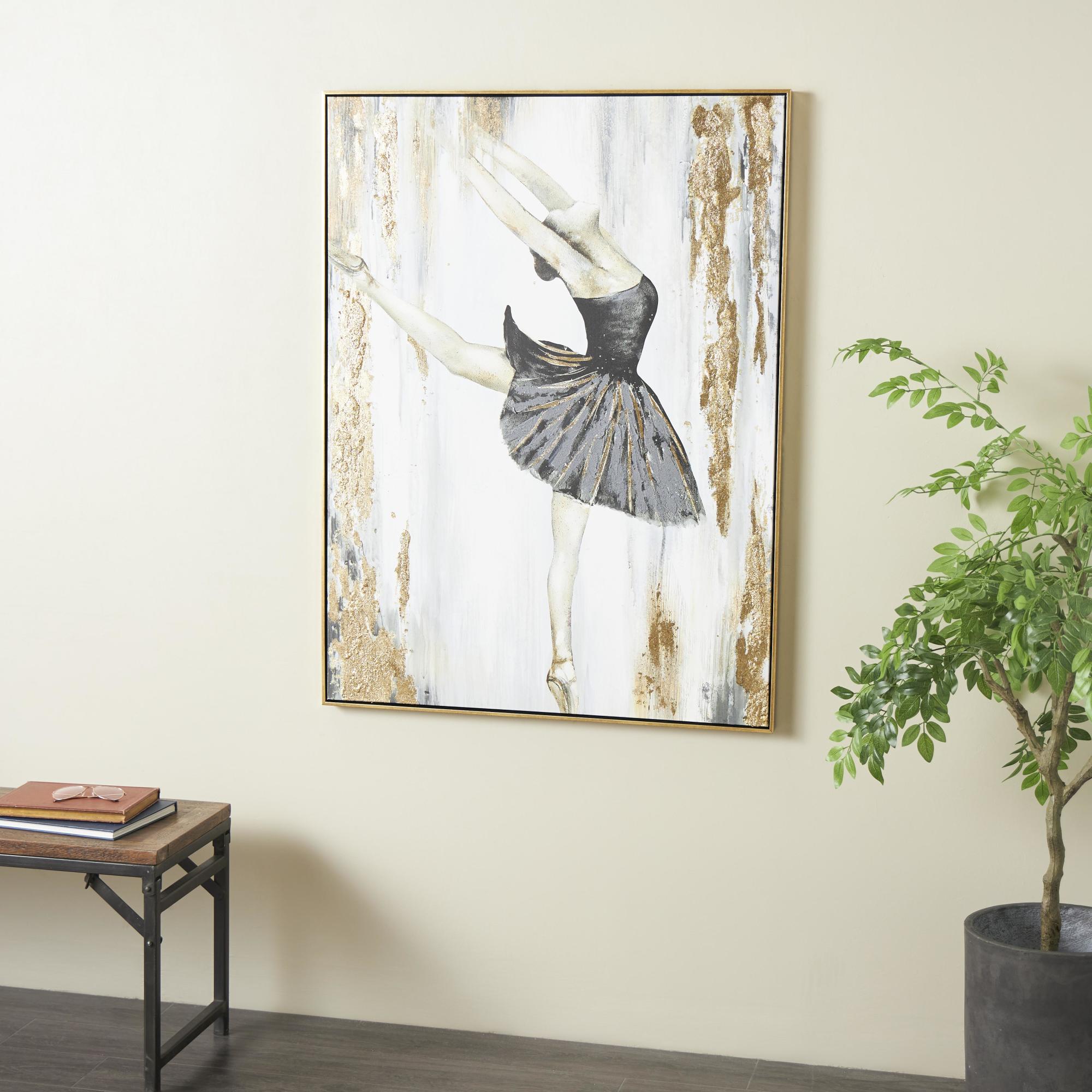 Dancer Gold Canvas Ballet Living Room Framed Wall Art with Black and Gold Foil Accents
