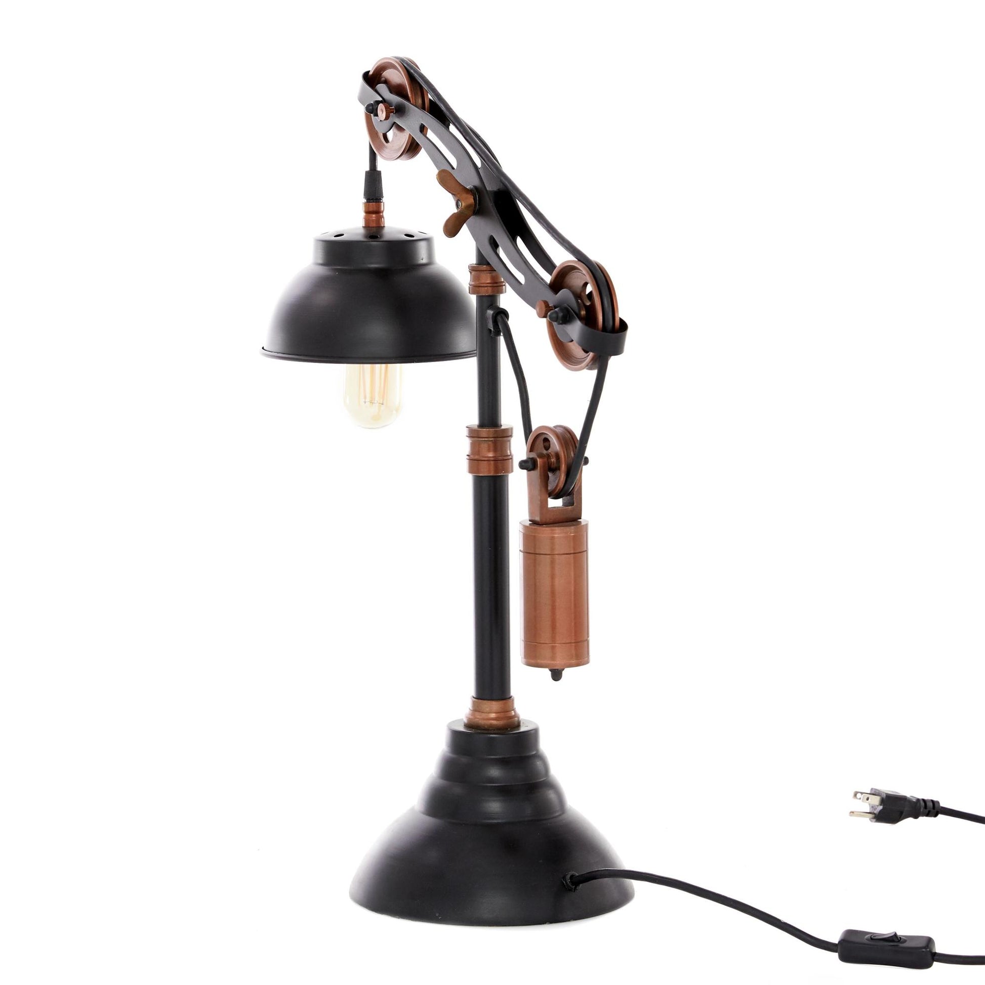 Black Aluminum Metal Pulley Room Desk Lamp with Copper Accents