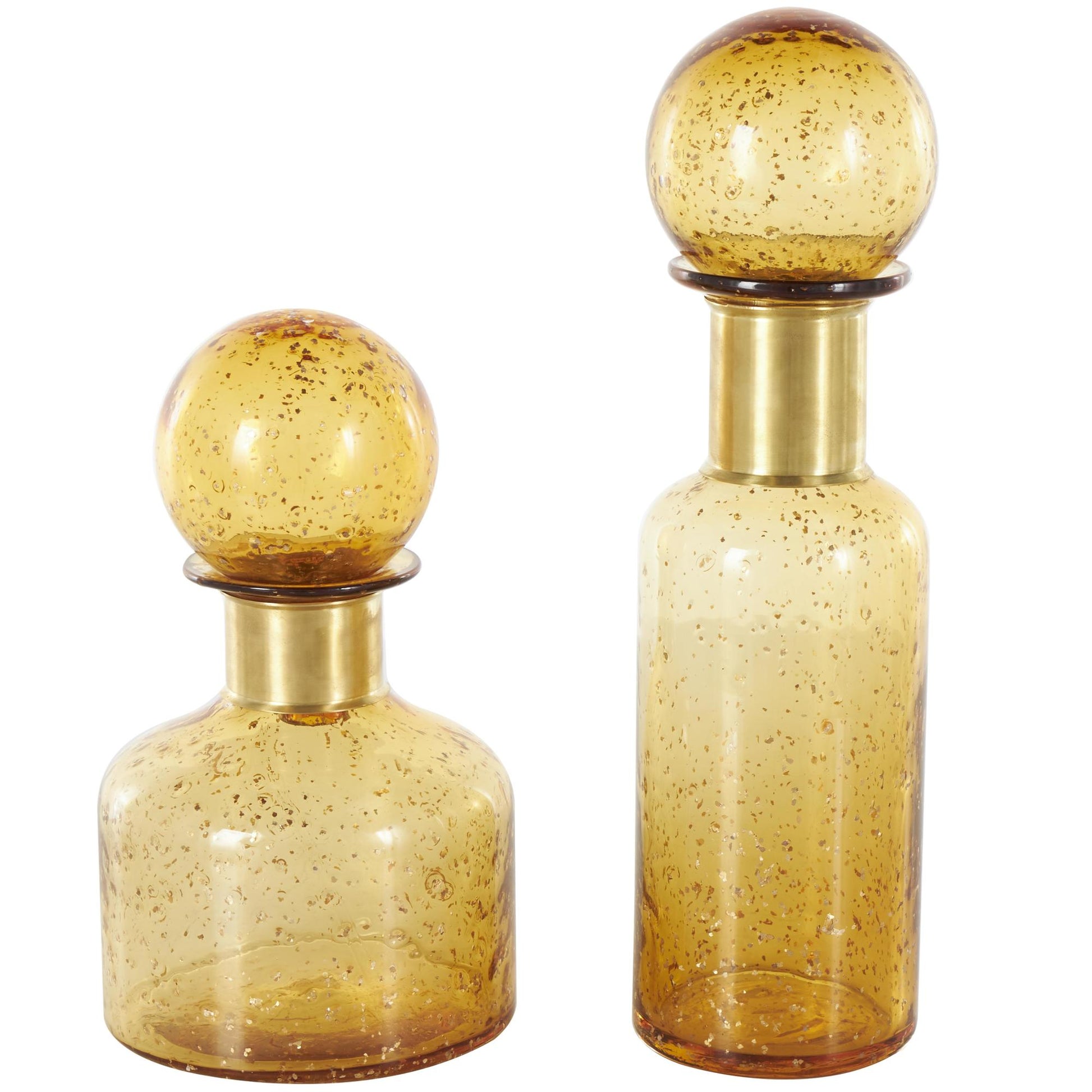 Set of 2 Yellow Glass Speckled Ombre Living Room Decorative Jars with Round Orb Tops