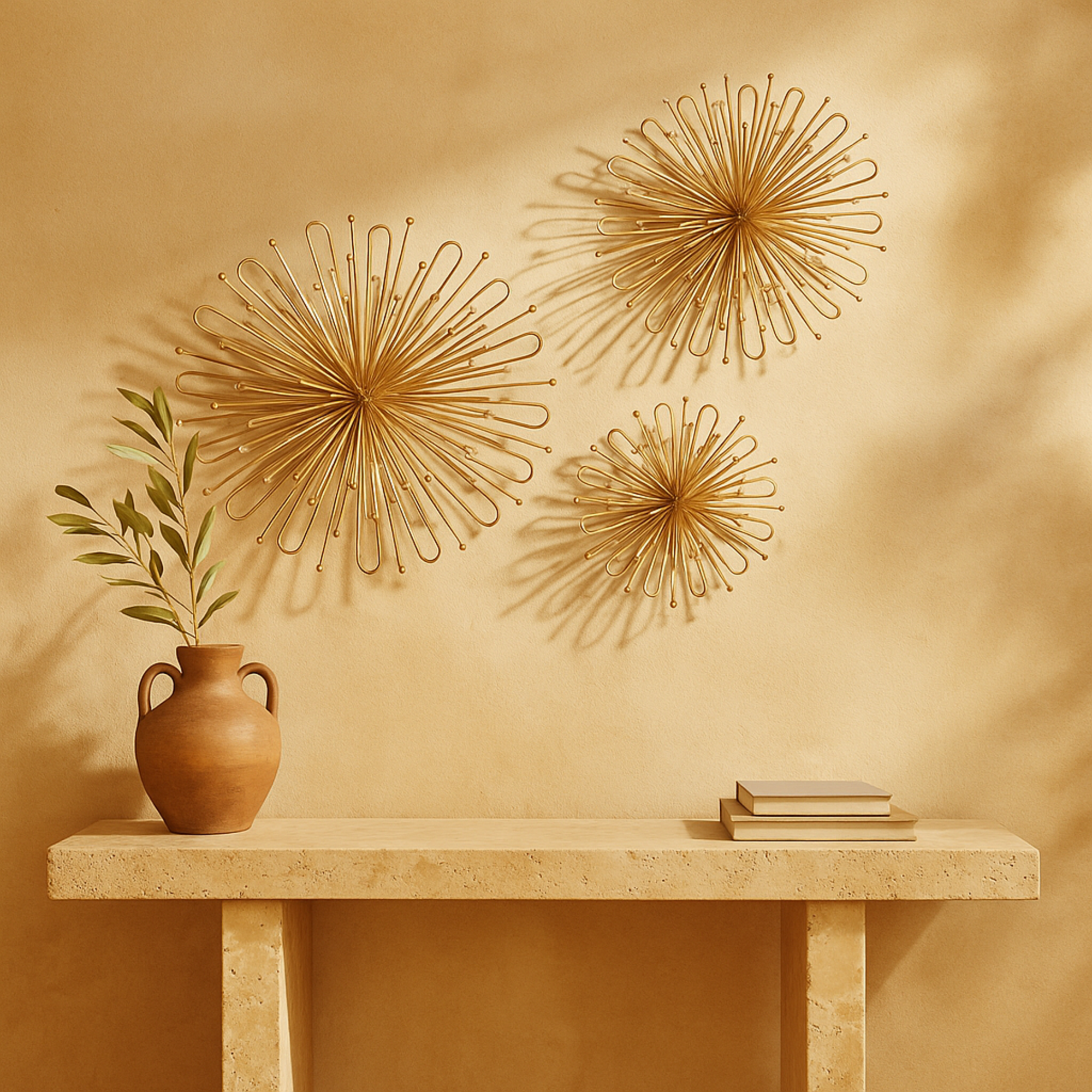 Set of 3 Starburst Metal Home Wall Decor with Orb Detailing Set of 3 16", 20", 24"D