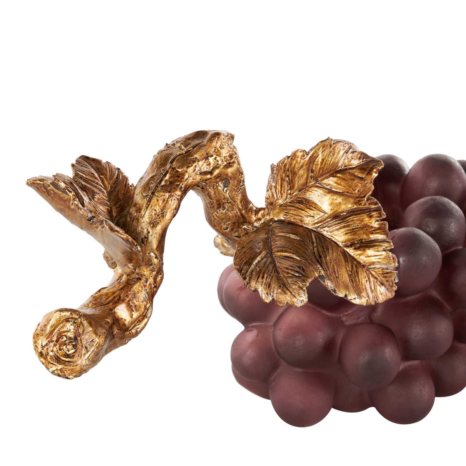 Fruit Purple Polystone Grape Decorative Sculpture with Gold Stem