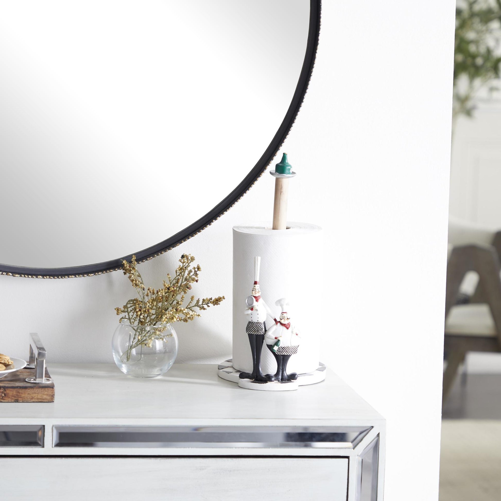 Chef White Polystone Countertop Paper Towel Holder with Checkered Base