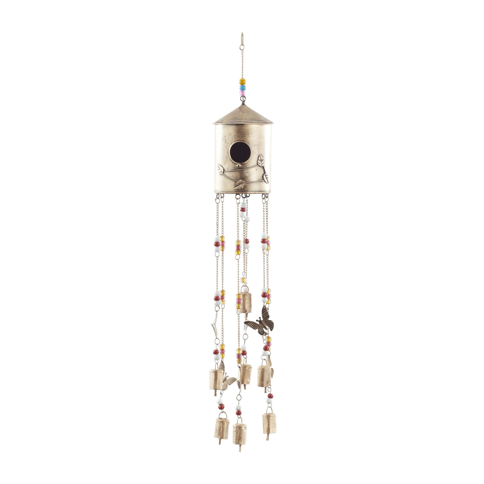 Butterfly Bronze Metal Handmade Birdhouse Indoor Outdoor Windchime with Glass Beads and Bells