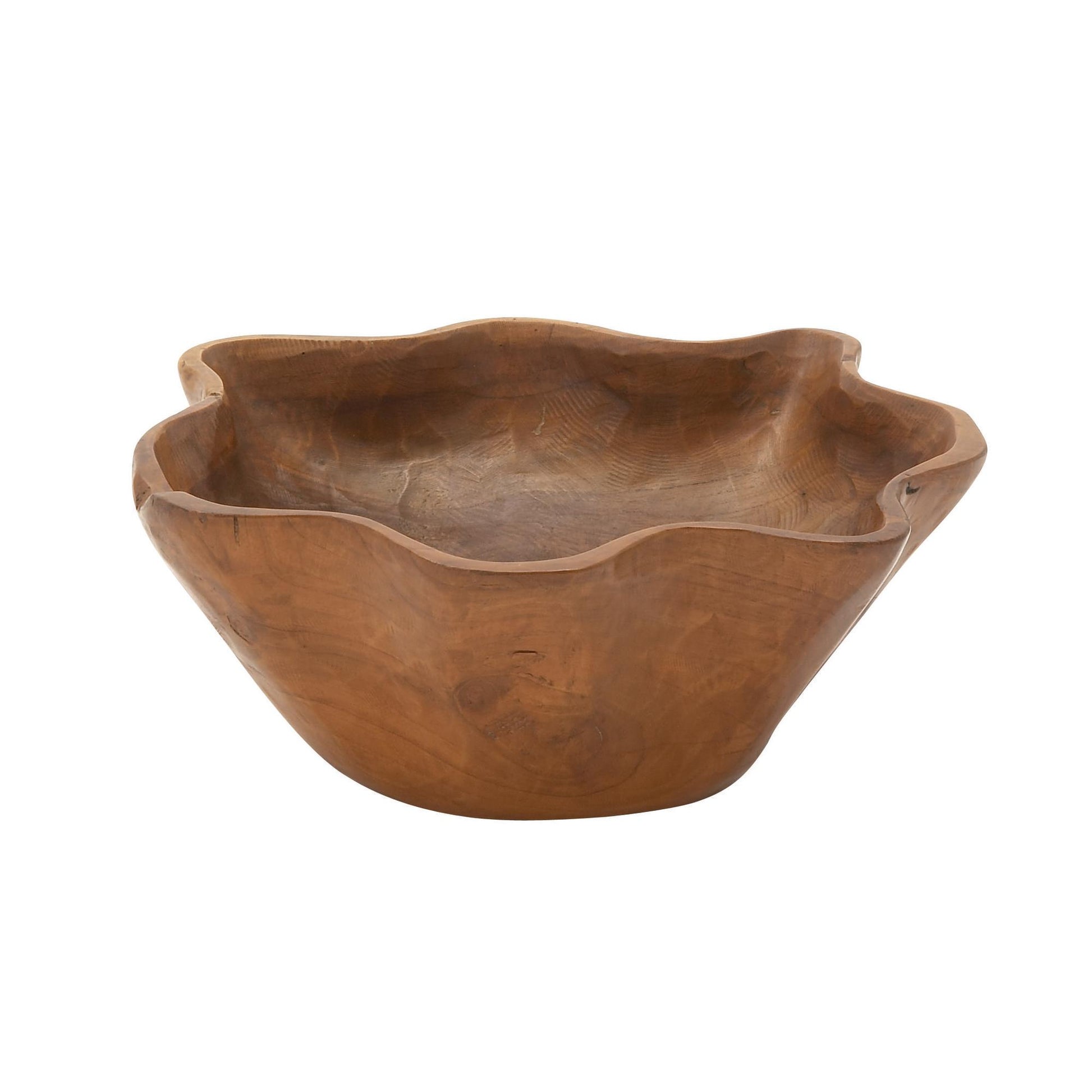Brown Teak Wood Handmade Live Edge Free Form Large Decorative Bowl