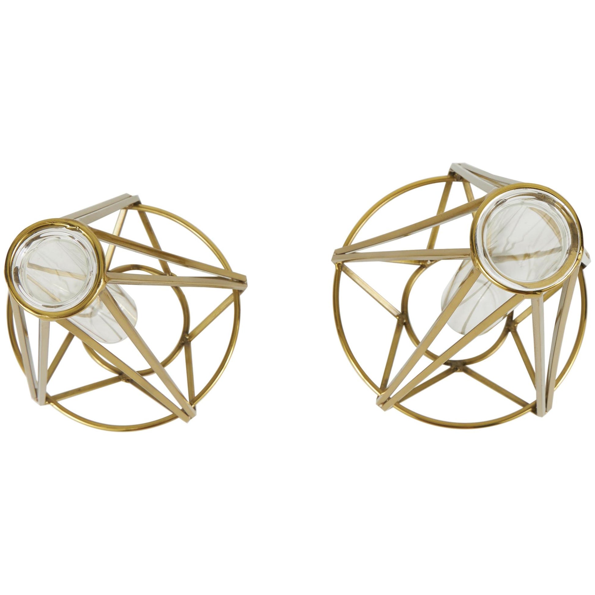 Set of 2 Geometric Gold Stainless Steel Metal Test Tube Decorative Vase