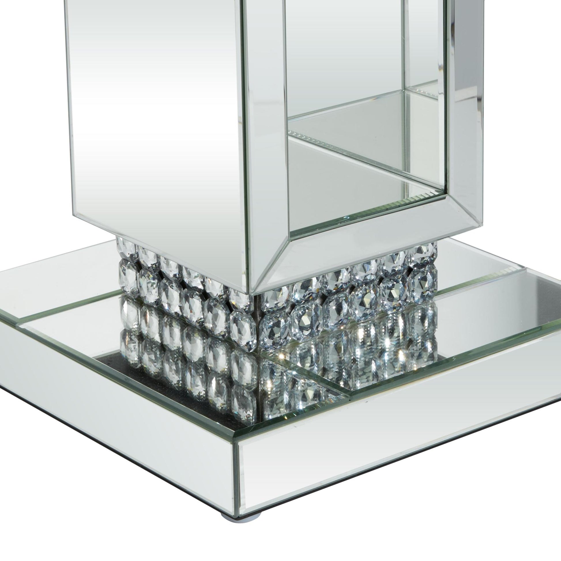 Silver Glass Mirrored Side End Pedestal Table
