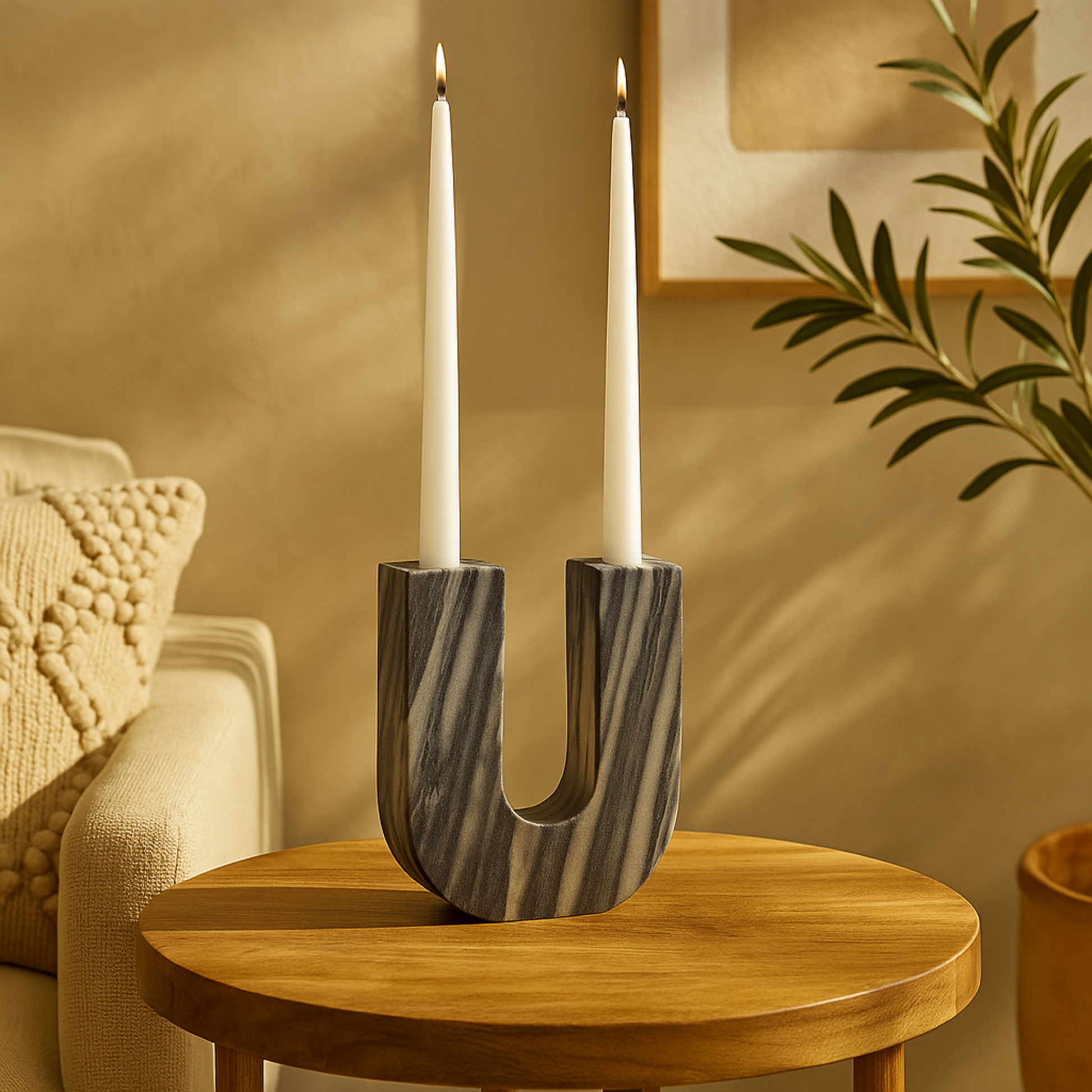 Abstract Marble U-Shaped Decorative Candle Holder 6" x 2" x 8"