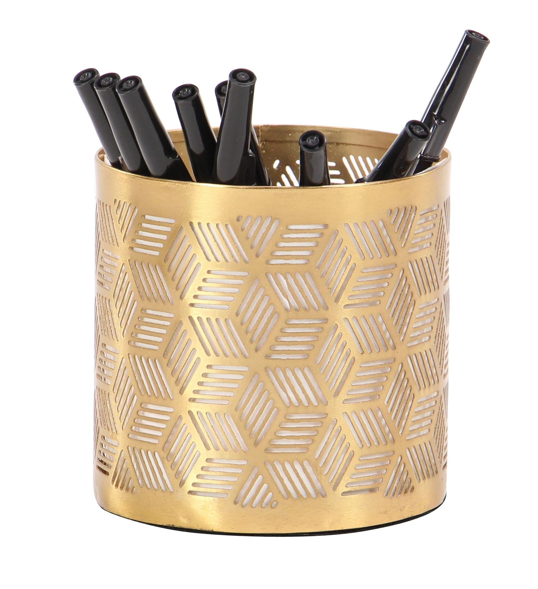 Floral Metal Pencil Cup with Laser Carved Design 4" x 4" x 4"
