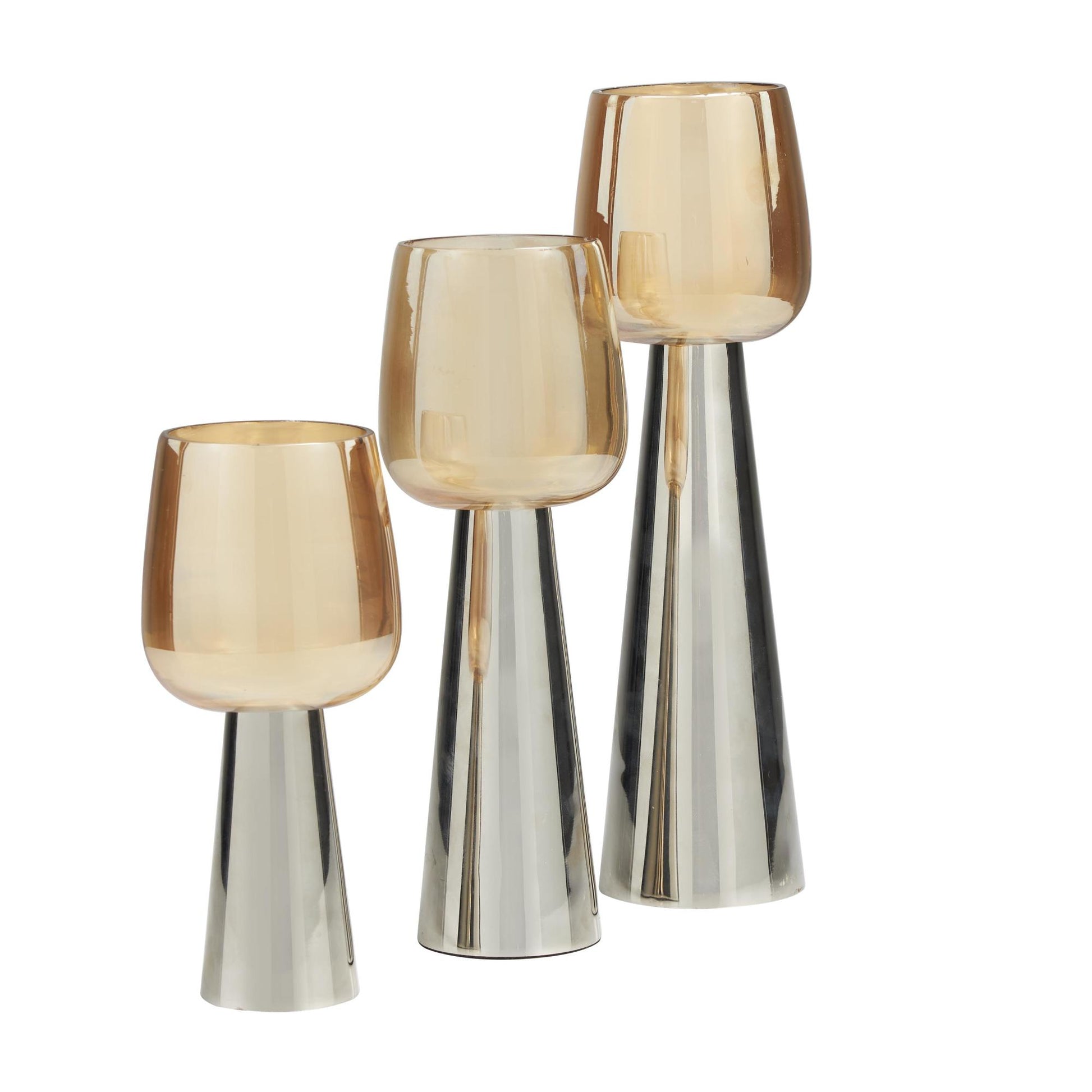 Set of 3 Stainless Steel Metal Decorative Candle Holder with Gold Cup Candle Holders