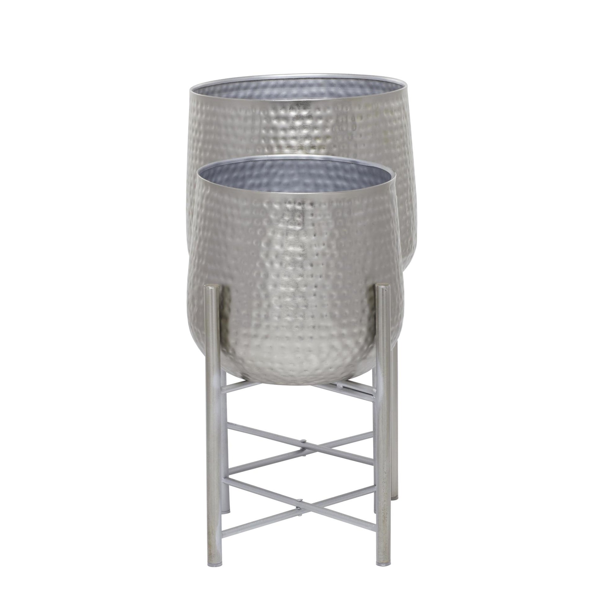 CosmoLiving by Cosmopolitan Set of 2 Metal Hammered Indoor Outdoor Planter with Removable Stand