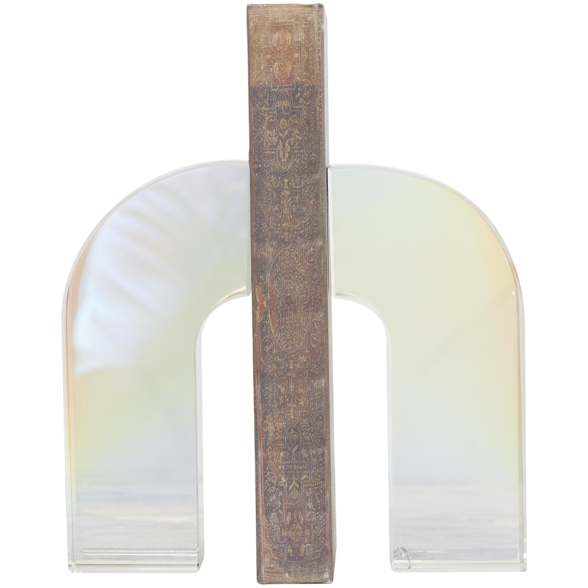 Set of 2 Geometric Clear Crystal Arched Decorative Bookends