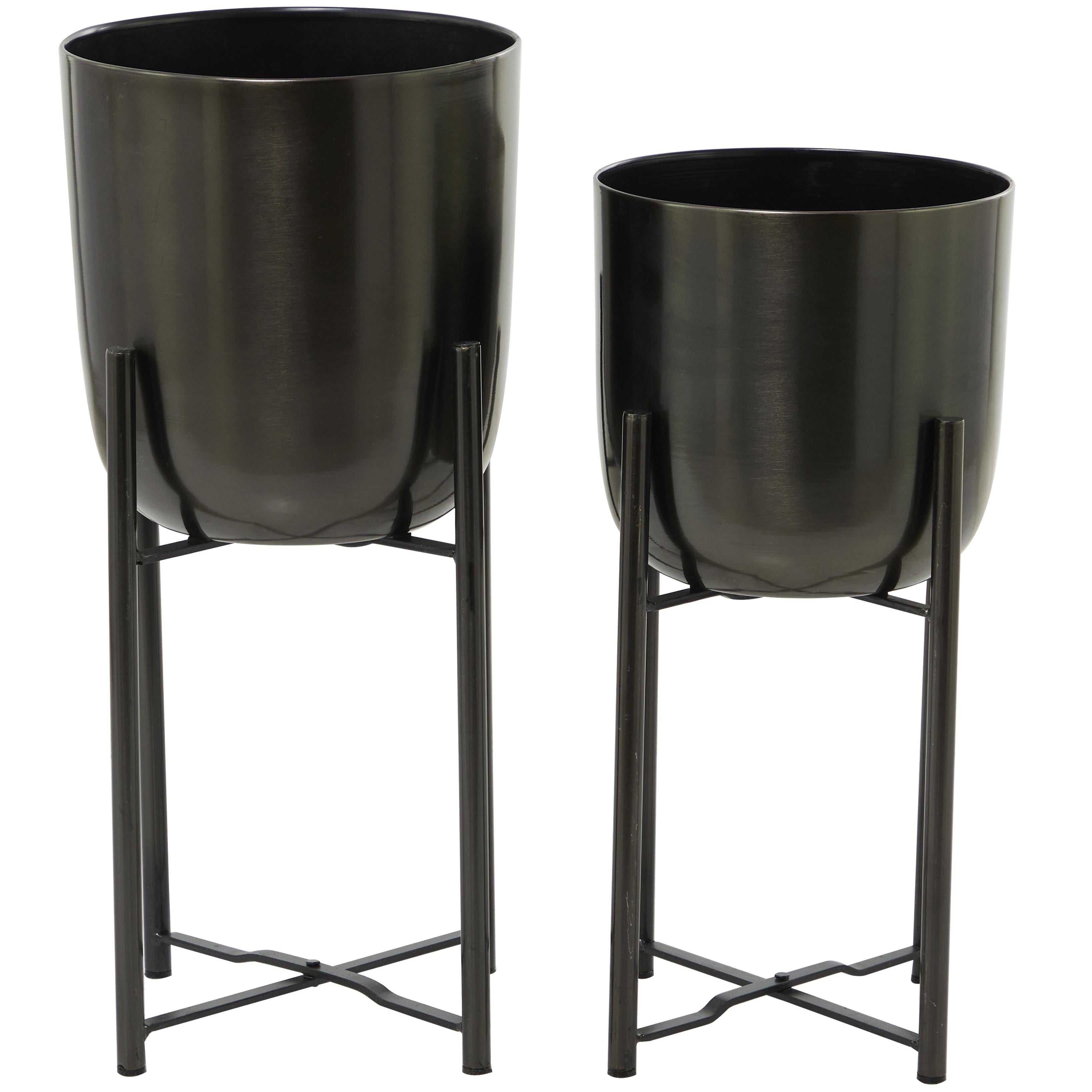 Set of 2 Metal Deep Recessed Dome Indoor Outdoor Planter with Removable Stand