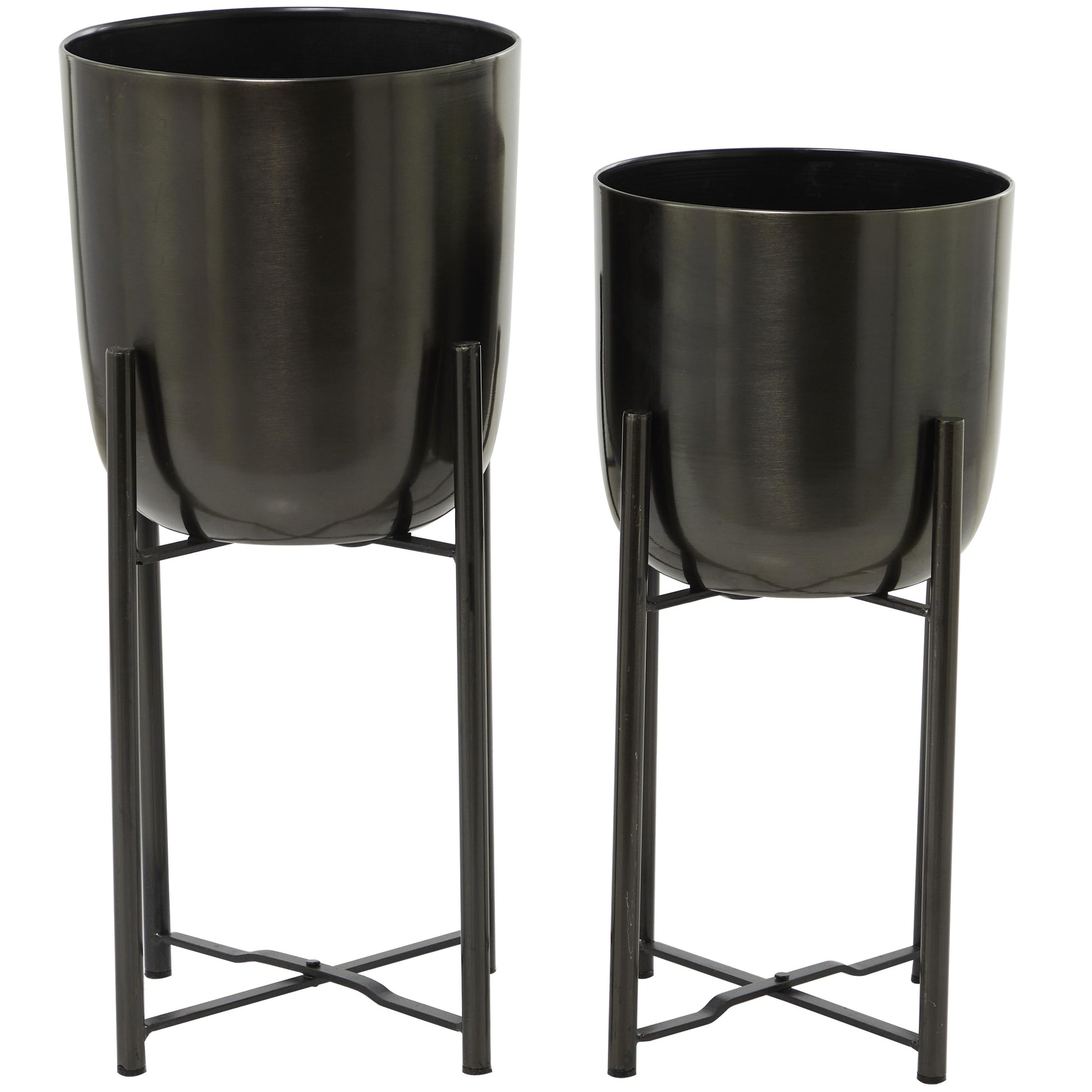 Set of 2 Metal Deep Recessed Dome Indoor Outdoor Planter with Removable Stand