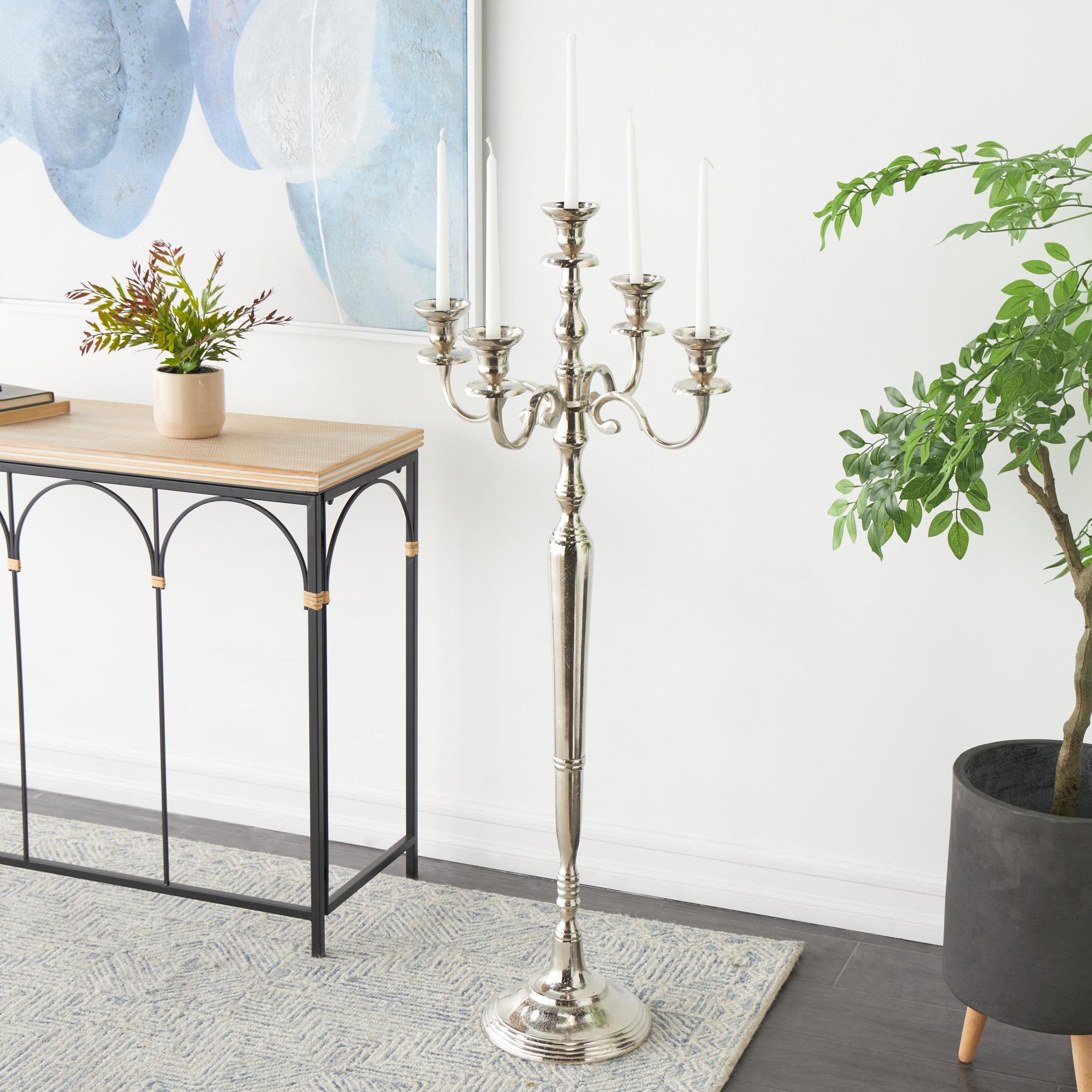 Scroll Aluminum Metal Tall Floor 5 Candle Decorative Candelabra