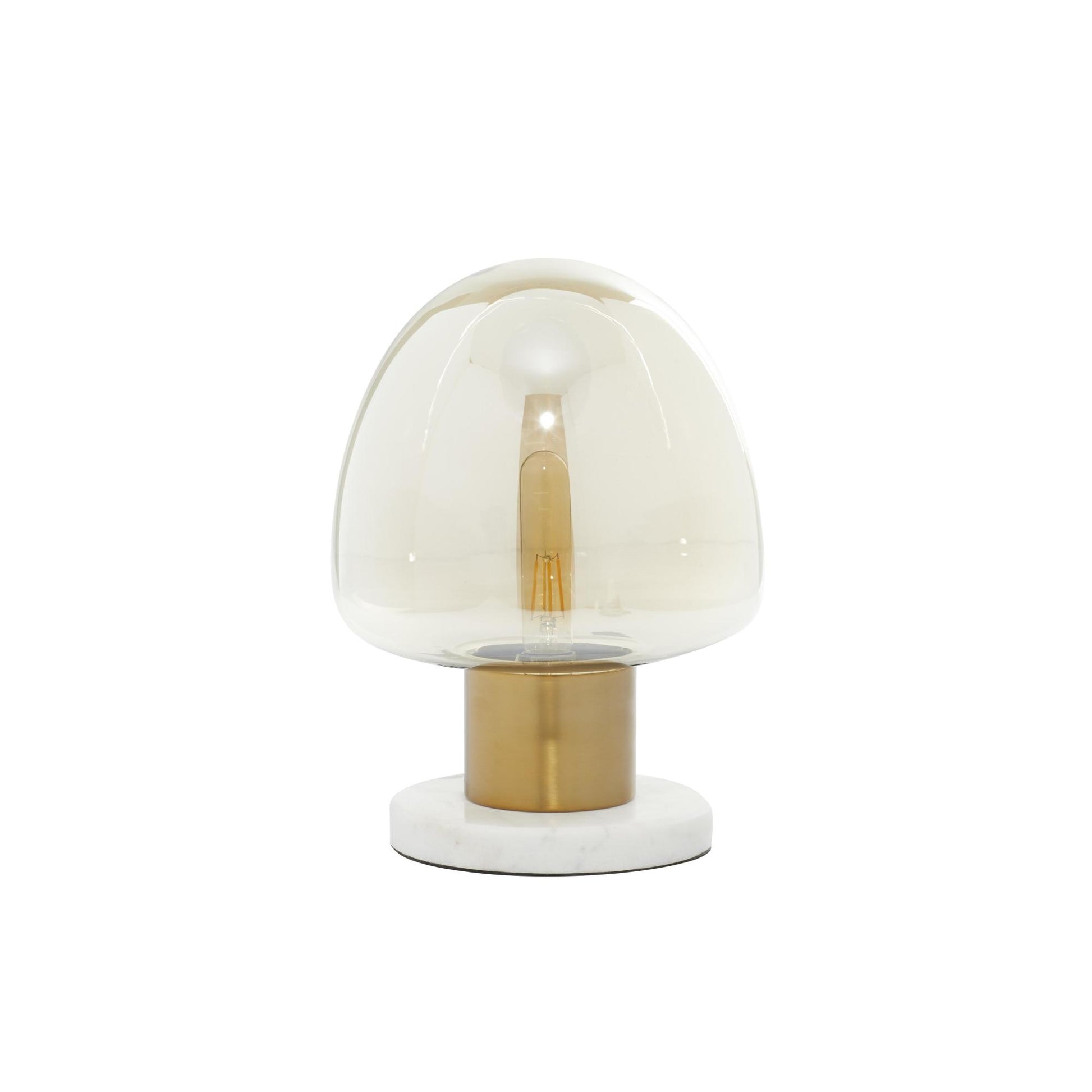 Gold Metal Room Table Lamp with Clear Dome Shaped Shade and Marble Base