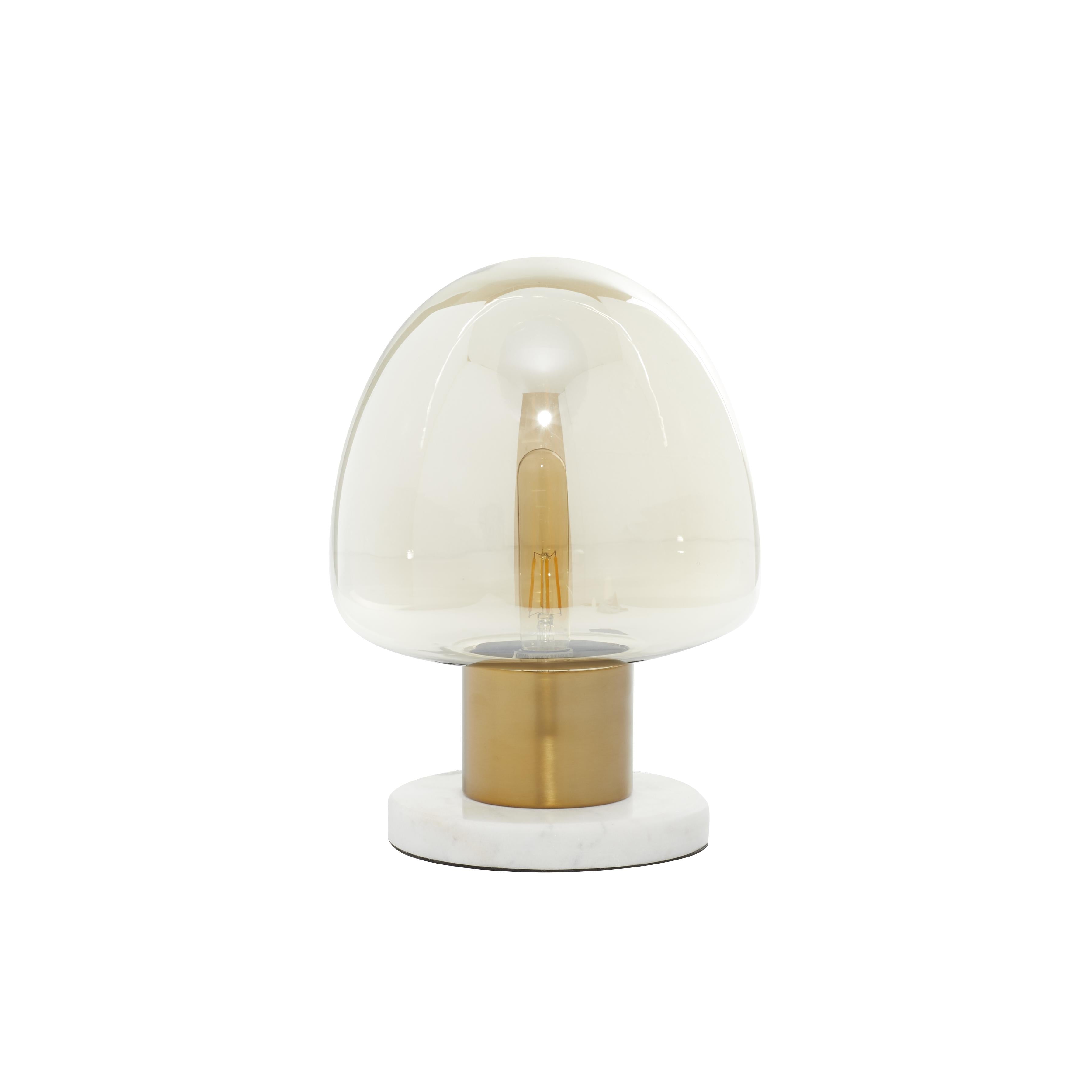 Gold Metal Room Table Lamp with Clear Dome Shaped Shade and Marble Base