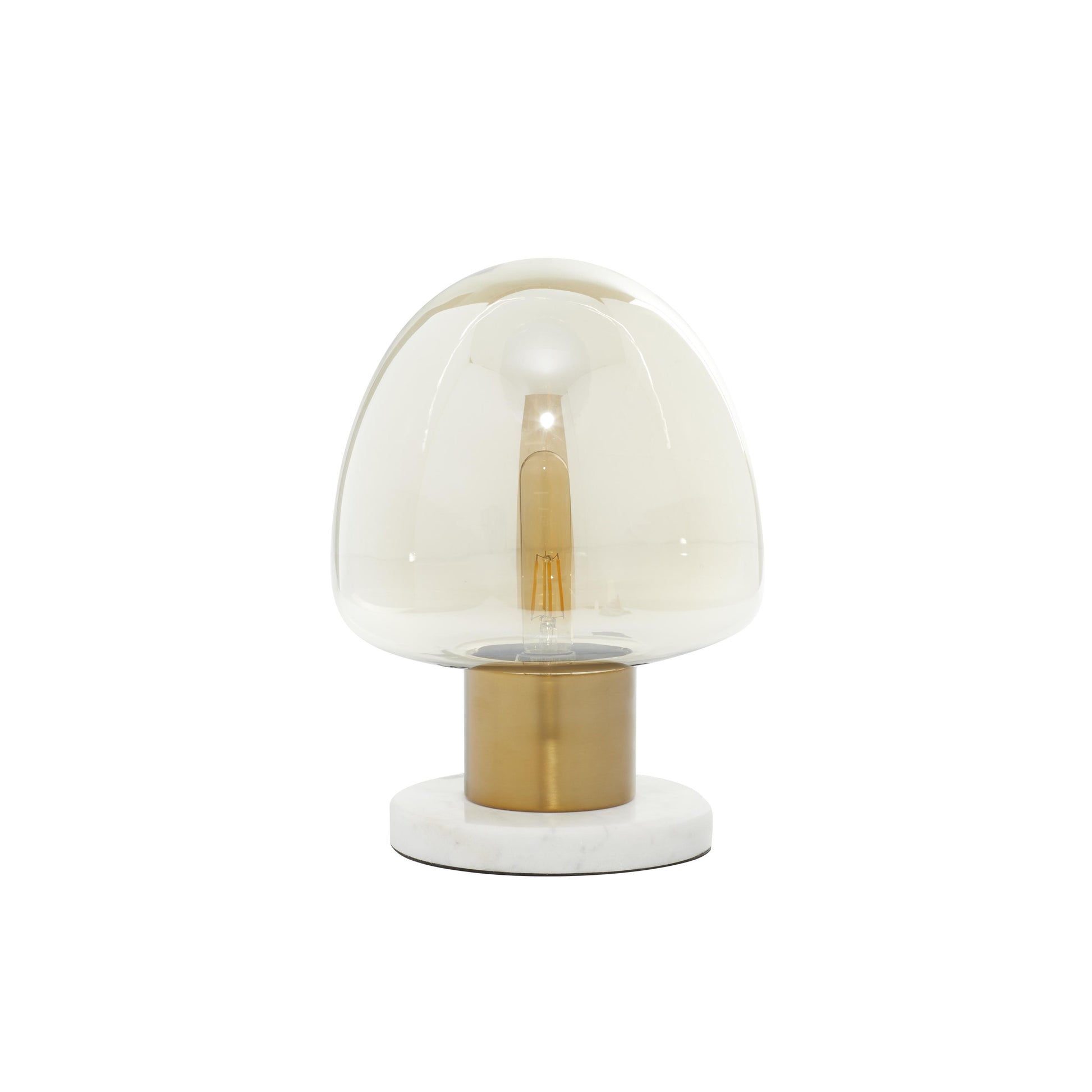 Gold Metal Room Table Lamp with Clear Dome Shaped Shade and Marble Base