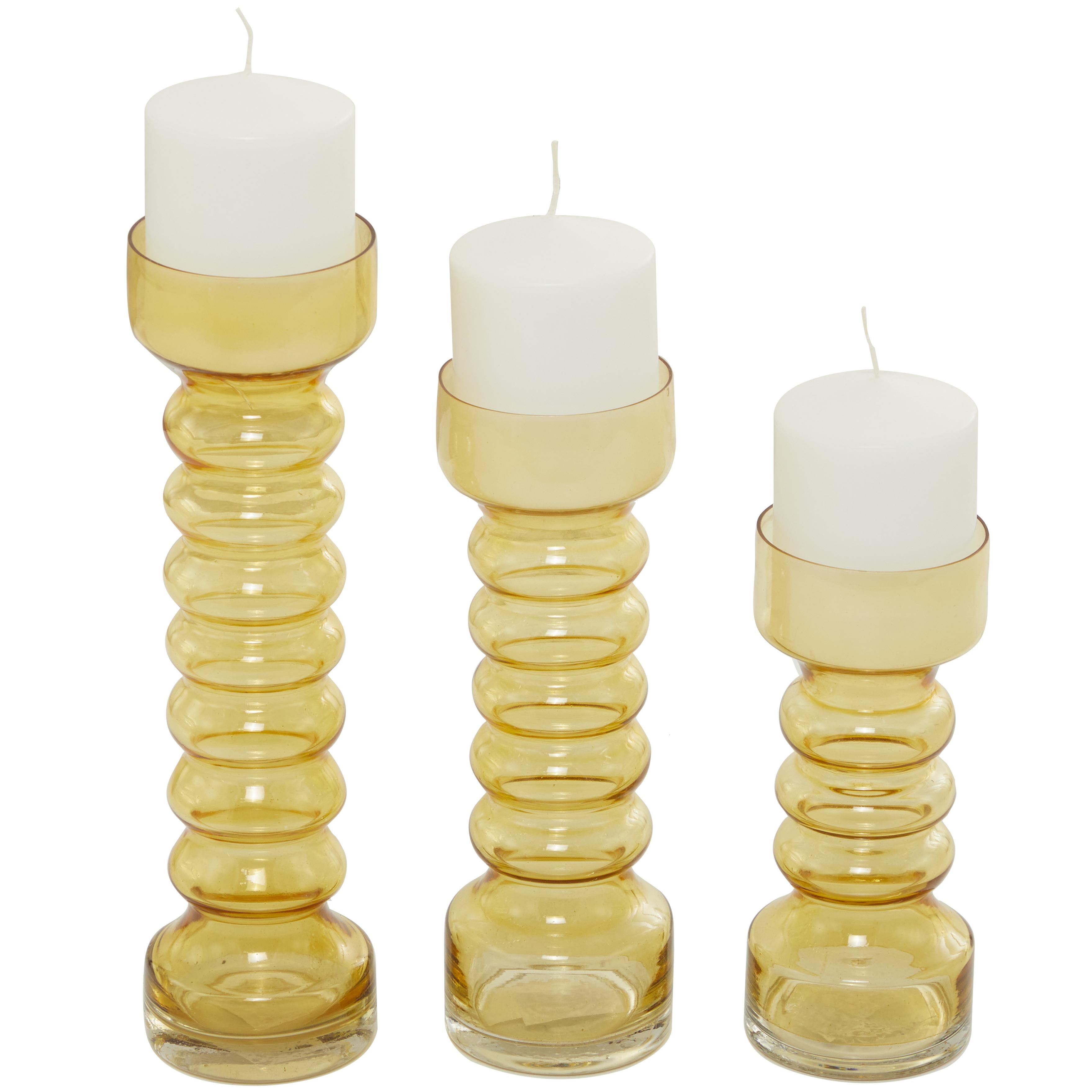 Set of 3 Glass Bubble Pillar Decorative Candle Holder