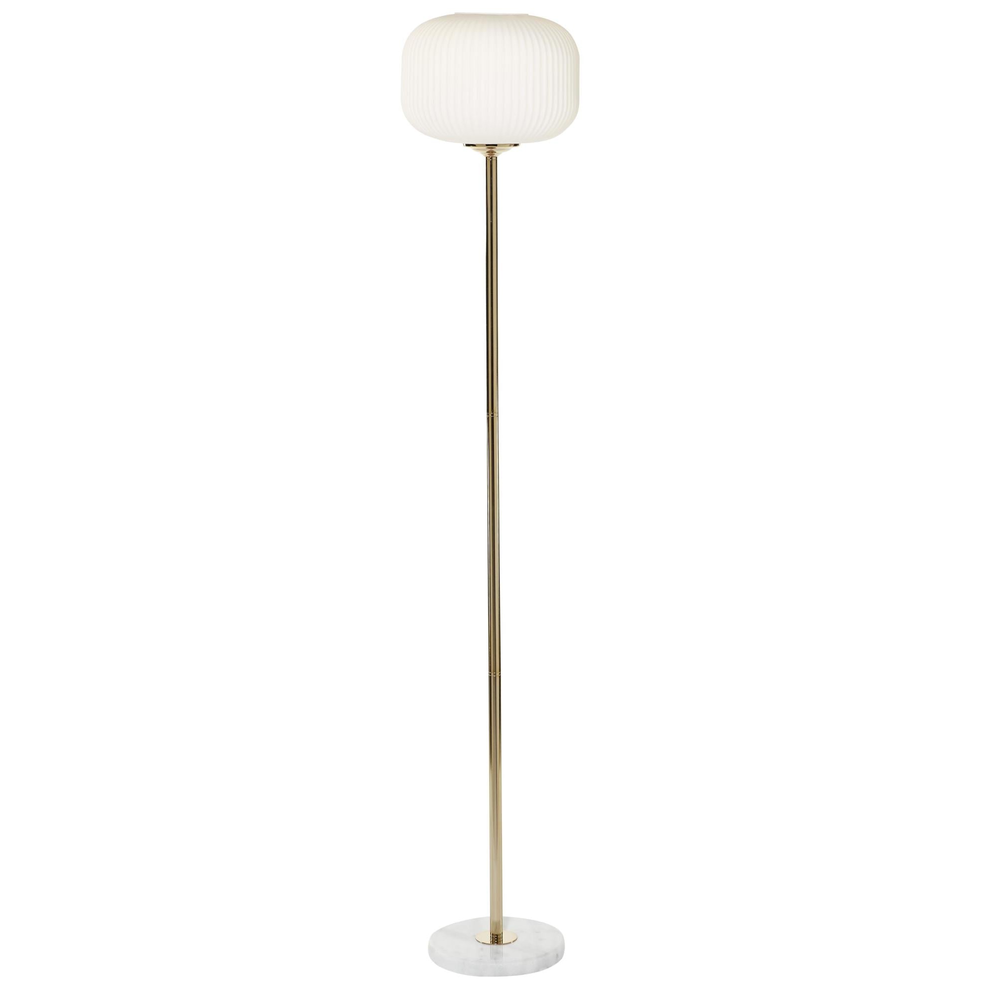 CosmoLiving by Cosmopolitan Gold Metal Room Floor Lamp with White Round Ribbed Shade