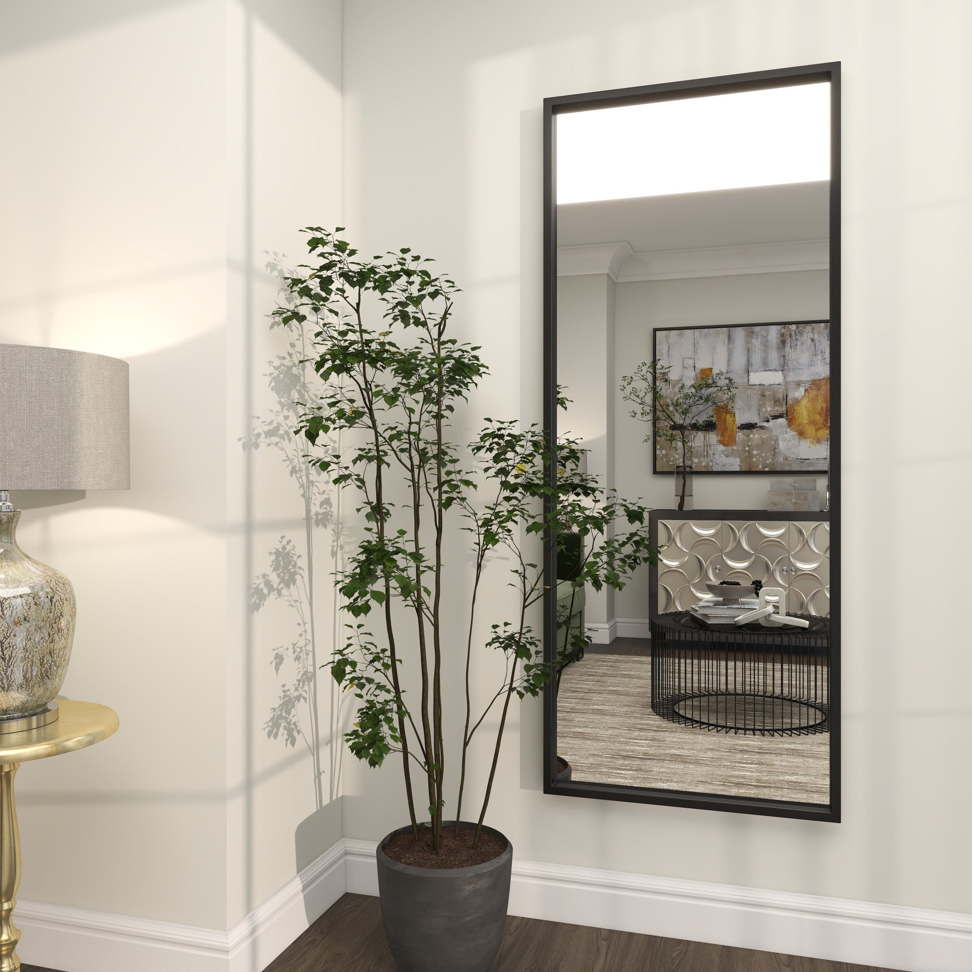 Black Metal Tall Room Floor Mirror