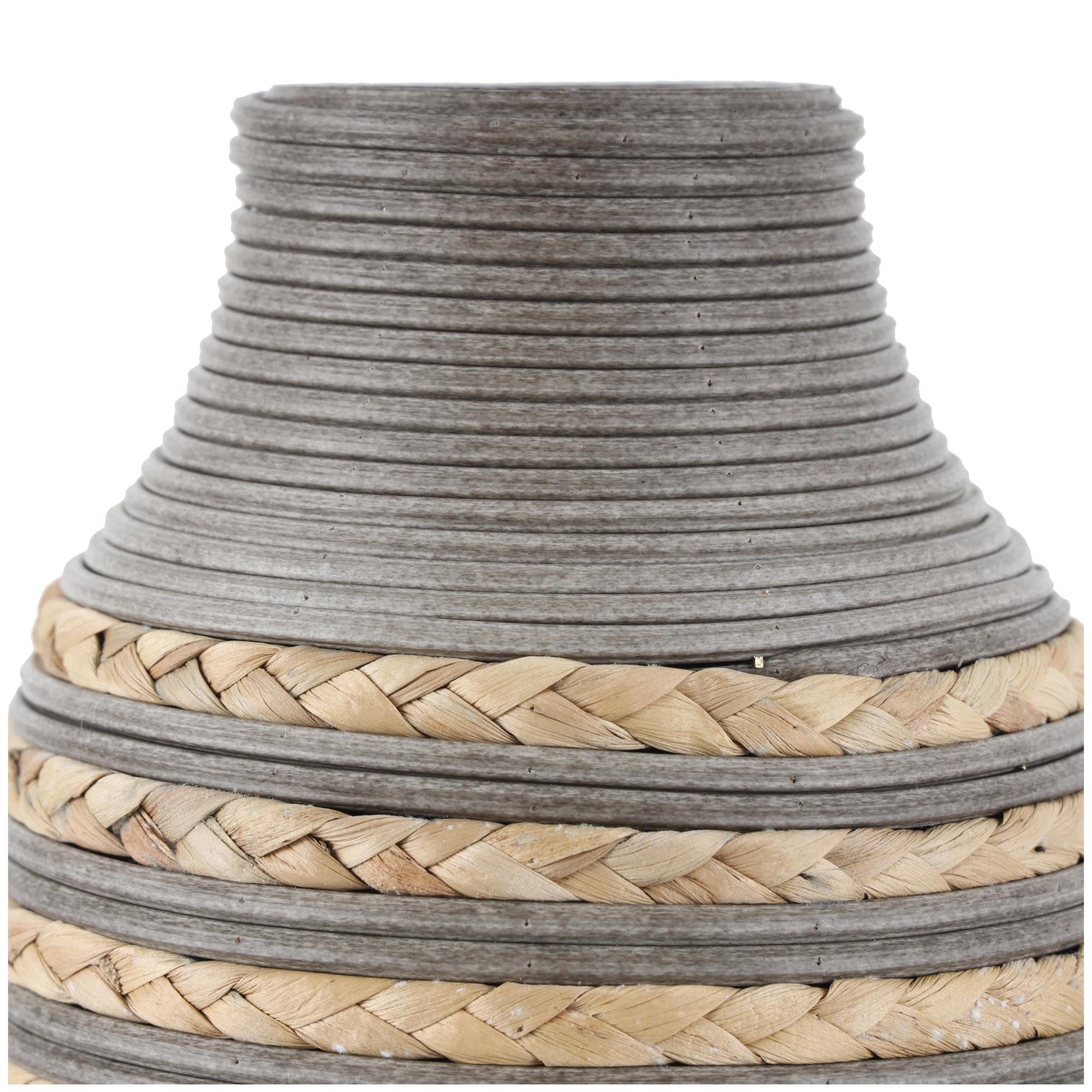 Brown Seagrass Handmade Braided Decorative Vase with Layered Gray Paneling
