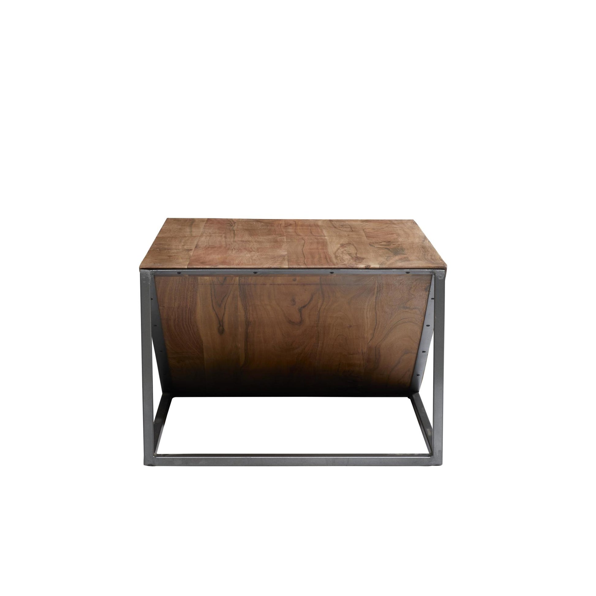 Geometric Brown Wood Diagonal Open Frame Living Room Coffee Table with Gray Metal Base